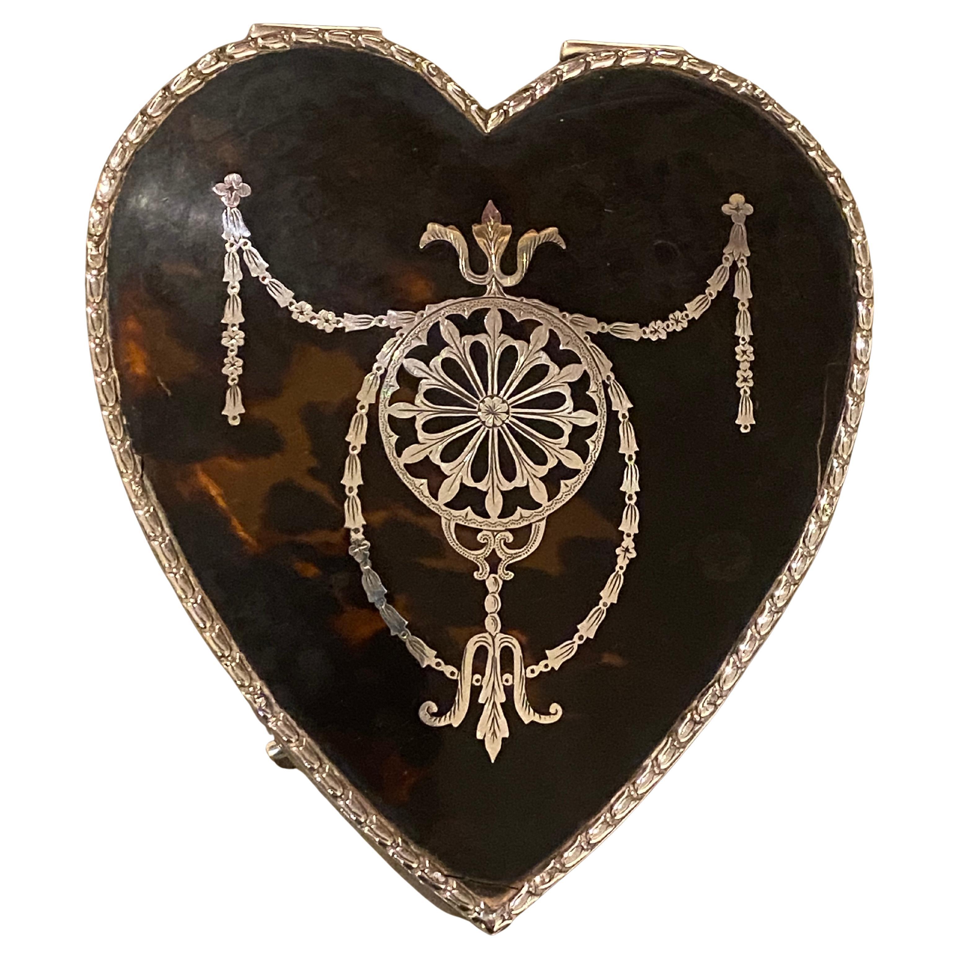 Antique Sterling Silver Faux Tortoiseshell Heart-Shaped Jewellery Box byJ.Deakin