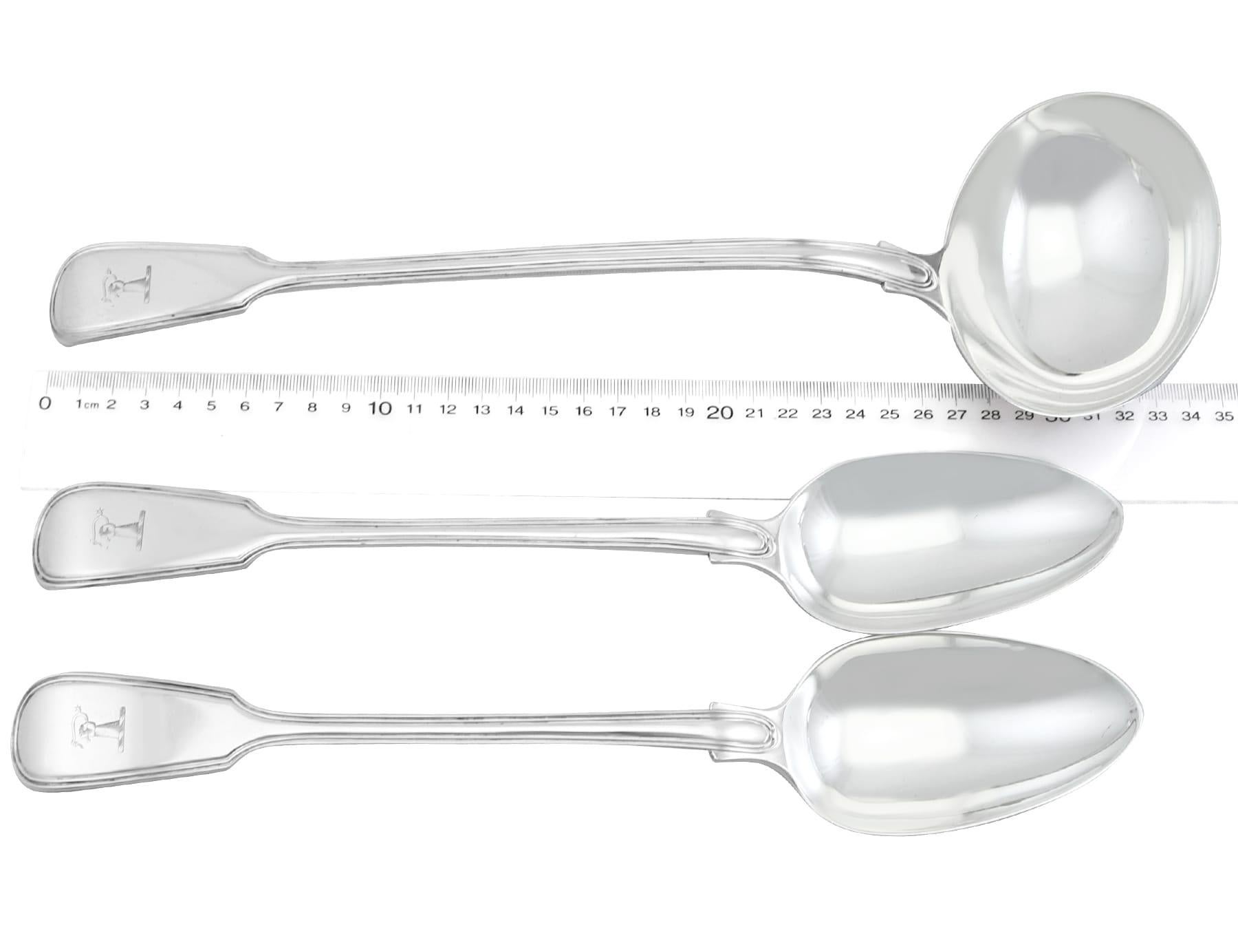 William IV Antique Sterling Silver Fiddle and Thread Pattern Gravy Spoon and Sauce Ladle Se