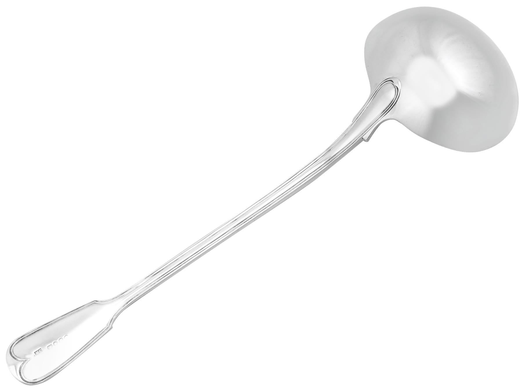 19th Century Antique Sterling Silver Fiddle and Thread Pattern Gravy Spoon and Sauce Ladle Se