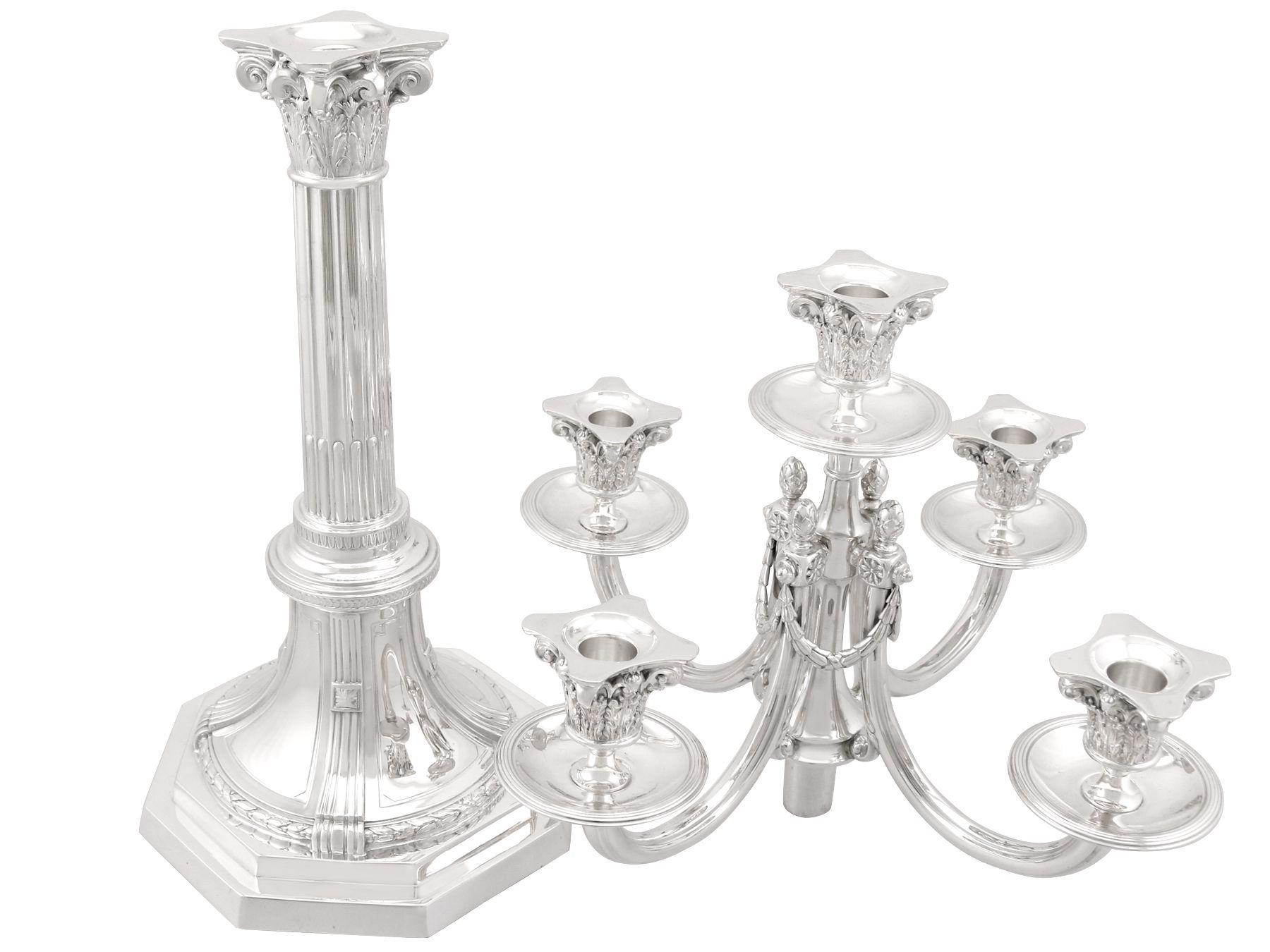 Antique Sterling Silver Five Light Candelabra, Empire Style, Circa 1930 In Excellent Condition In Jesmond, Newcastle Upon Tyne