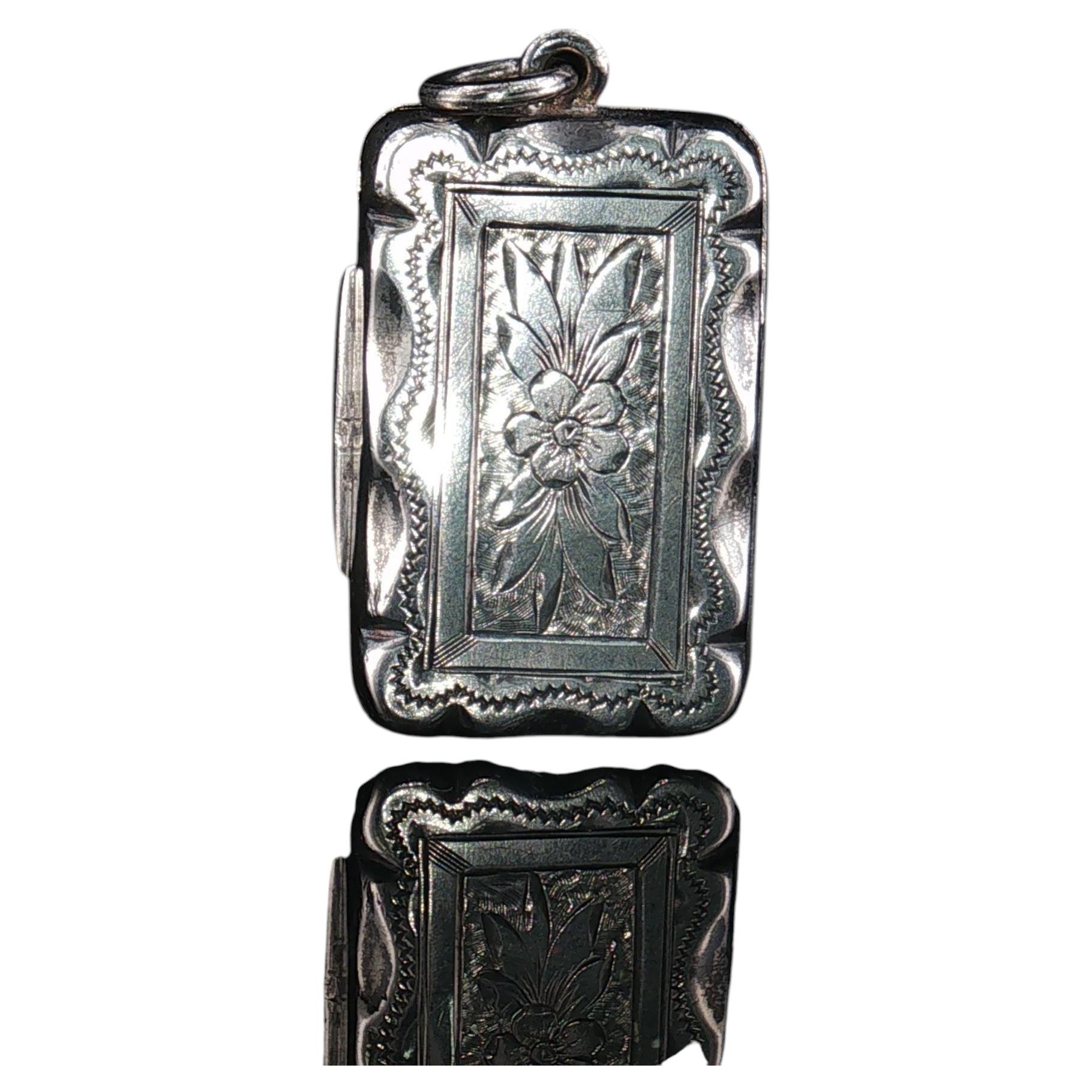 Antique Sterling Silver Floral Double Compartment Vinaigrette Victorian Pendant For Sale