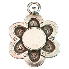 Antique Sterling Silver Flower Shaped Fob Pendant