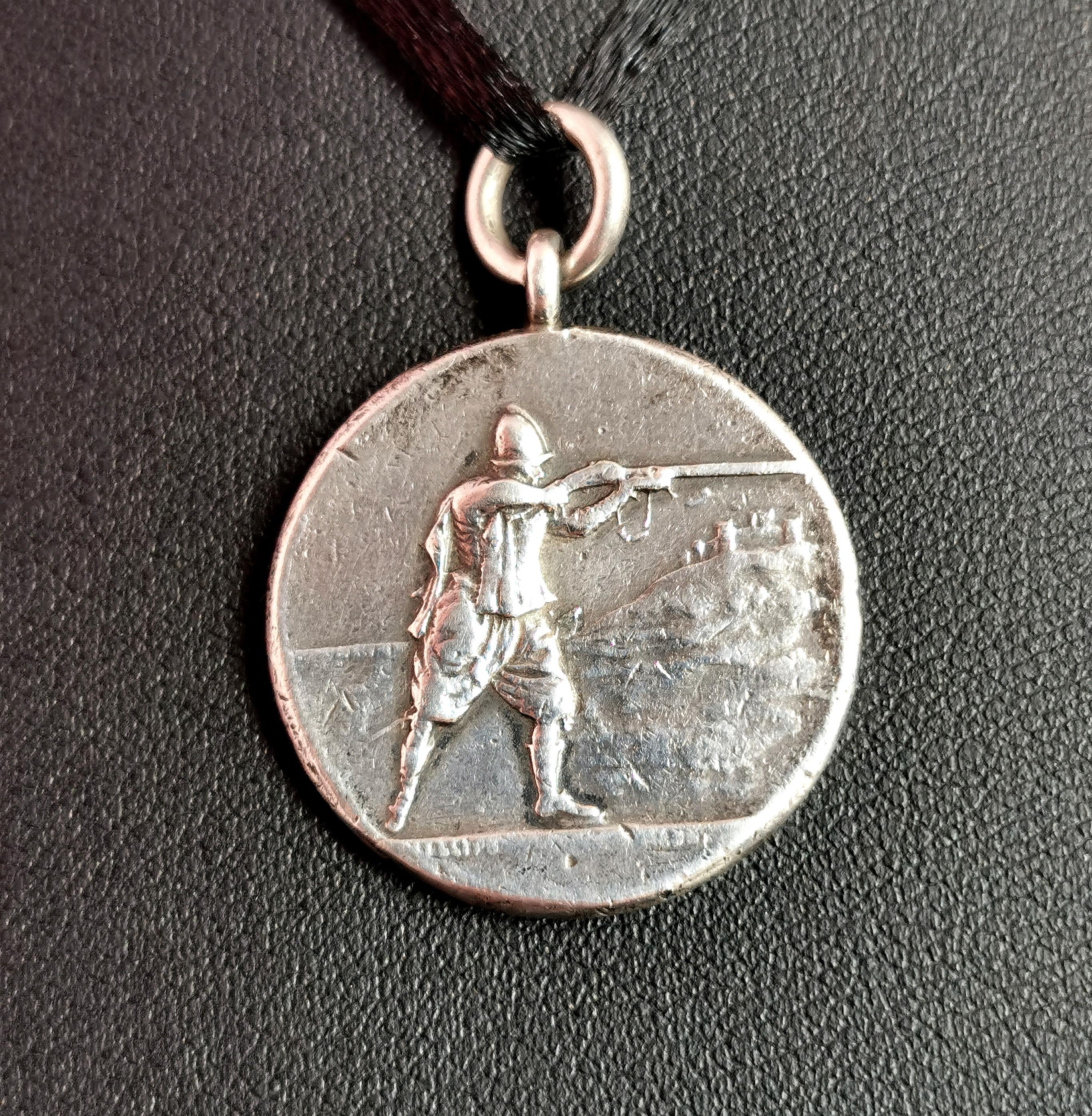 Antique Sterling Silver Fob Pendant, Watch Fob, Shooting For Sale 6