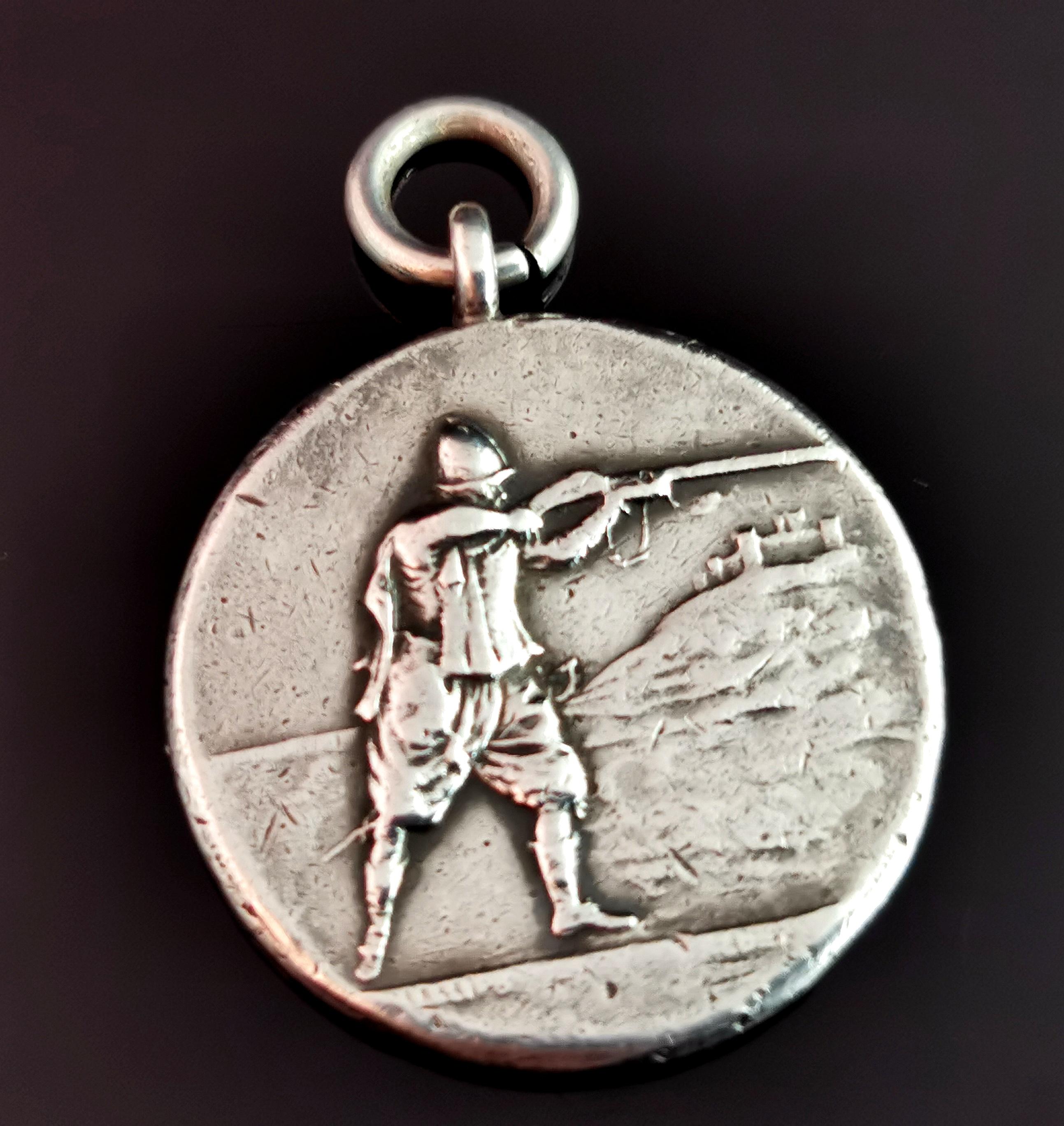 Antique Sterling Silver Fob Pendant, Watch Fob, Shooting For Sale 2