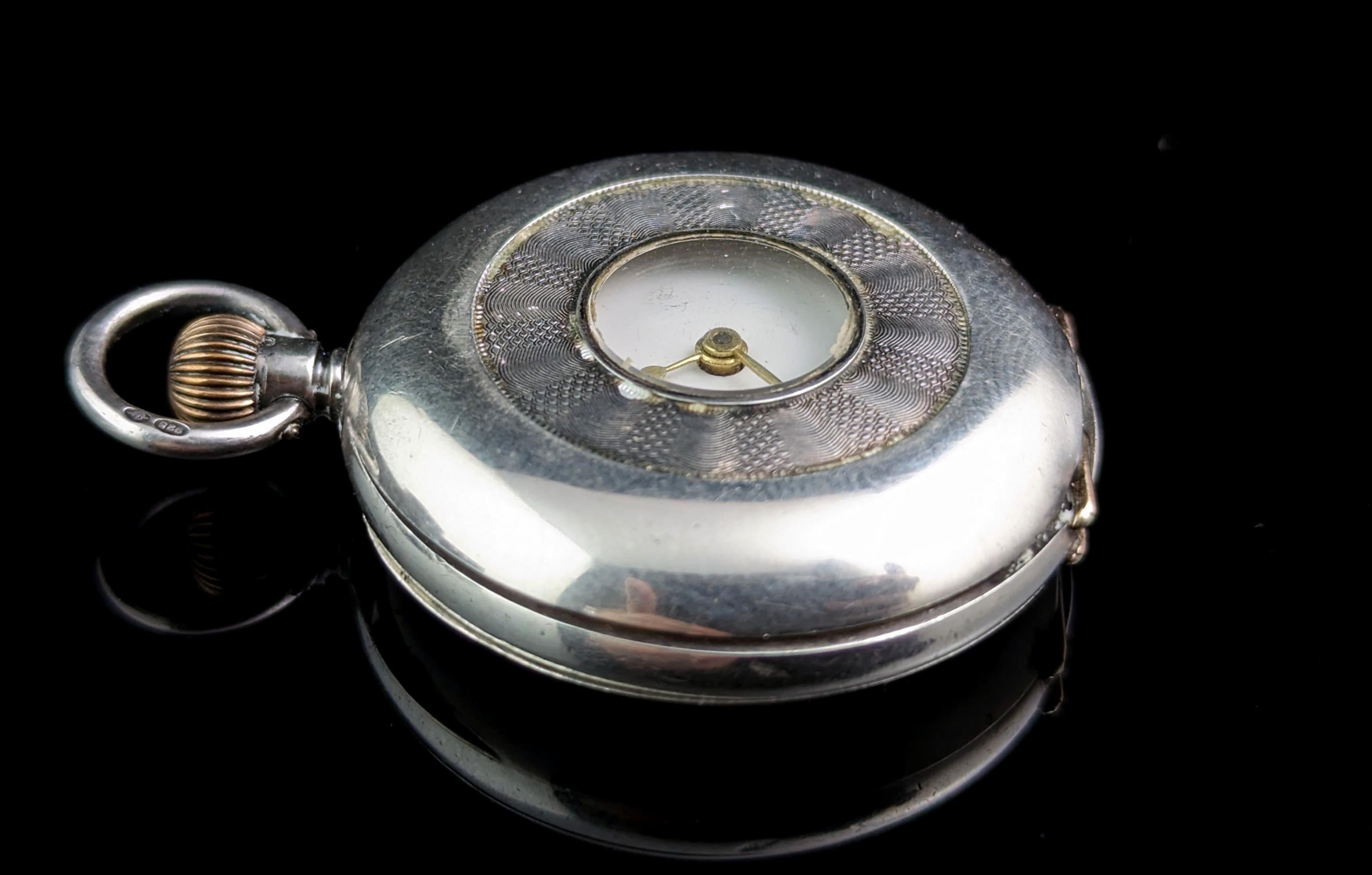 Antiguo reloj de bolsillo de plata de ley, reloj de bolsillo 9