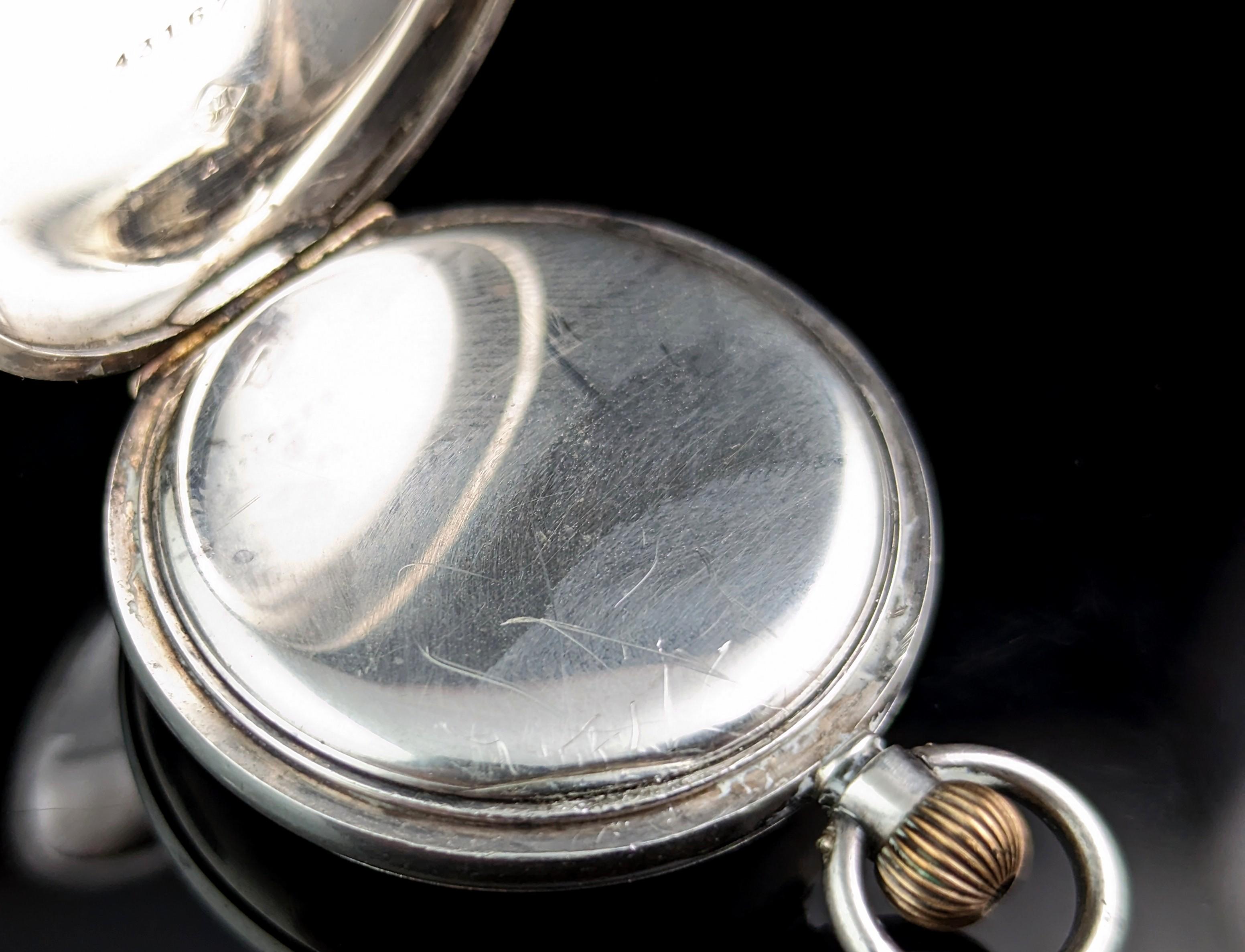Women's or Men's Antique Sterling Silver Fob Watch, Pocket Watch