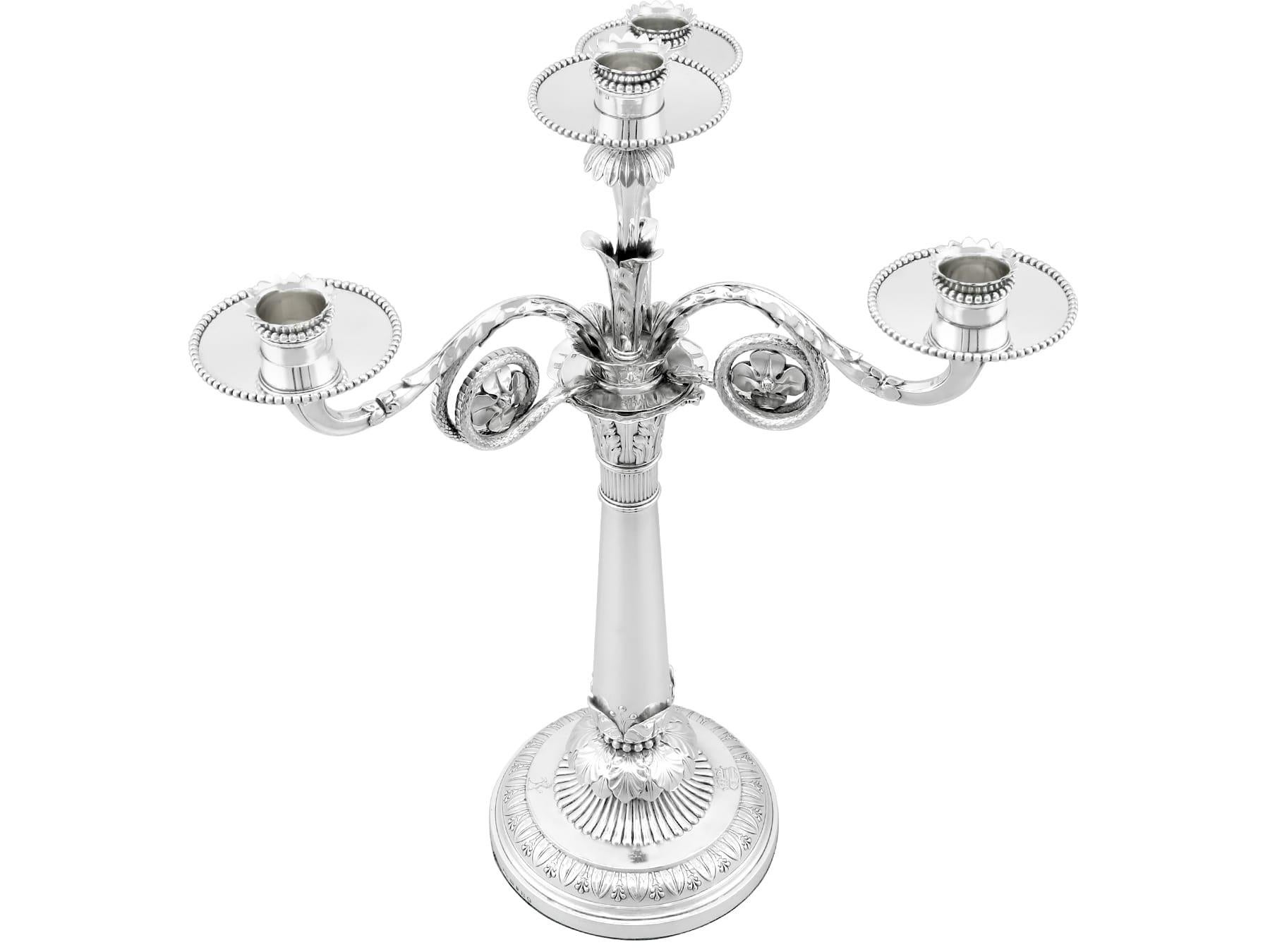 George III Antique Sterling Silver Four Light Candelabrum Centrepiece For Sale