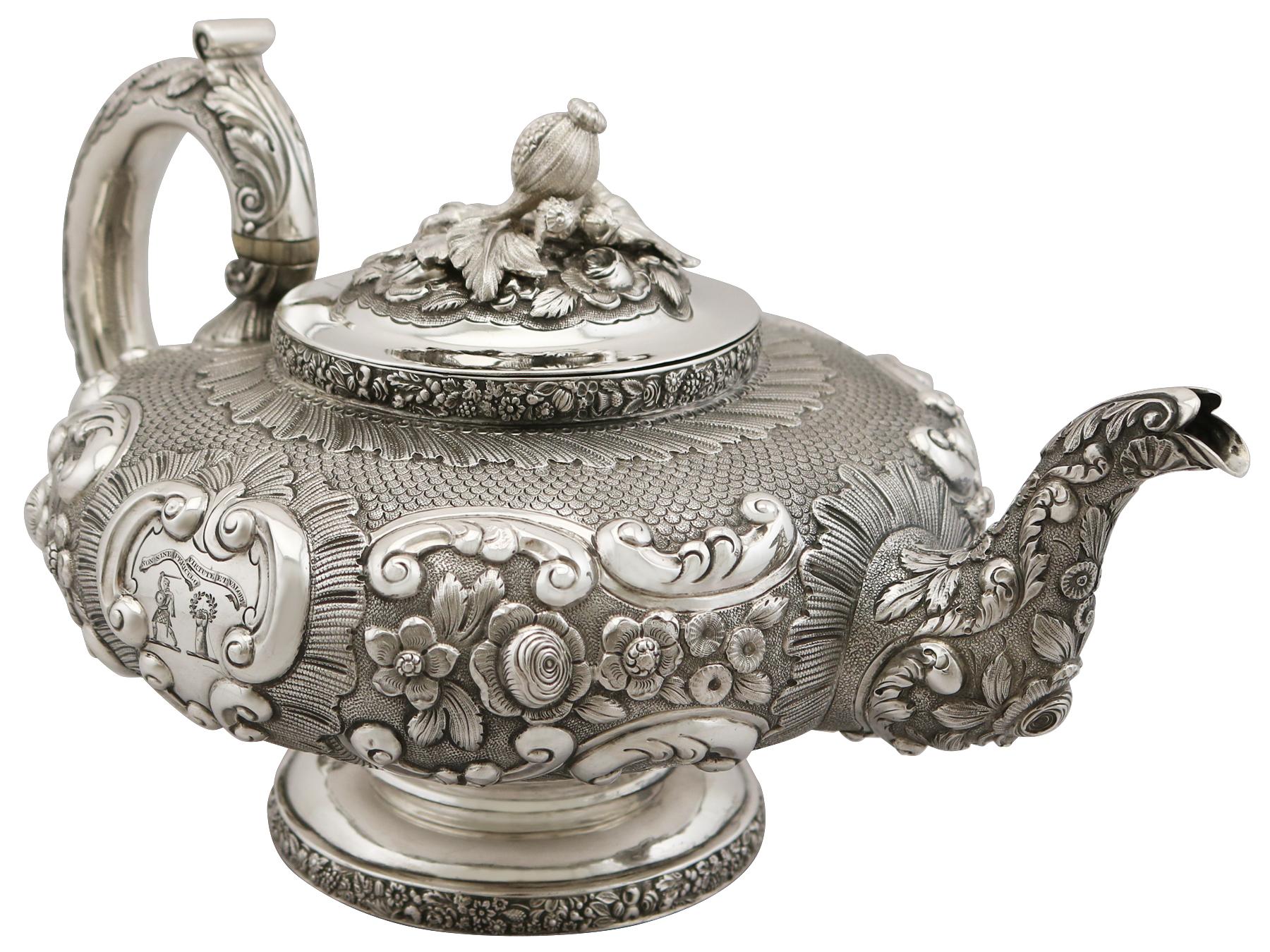 Antique Sterling Silver Four Piece Tea and Coffee Service, 1827 4