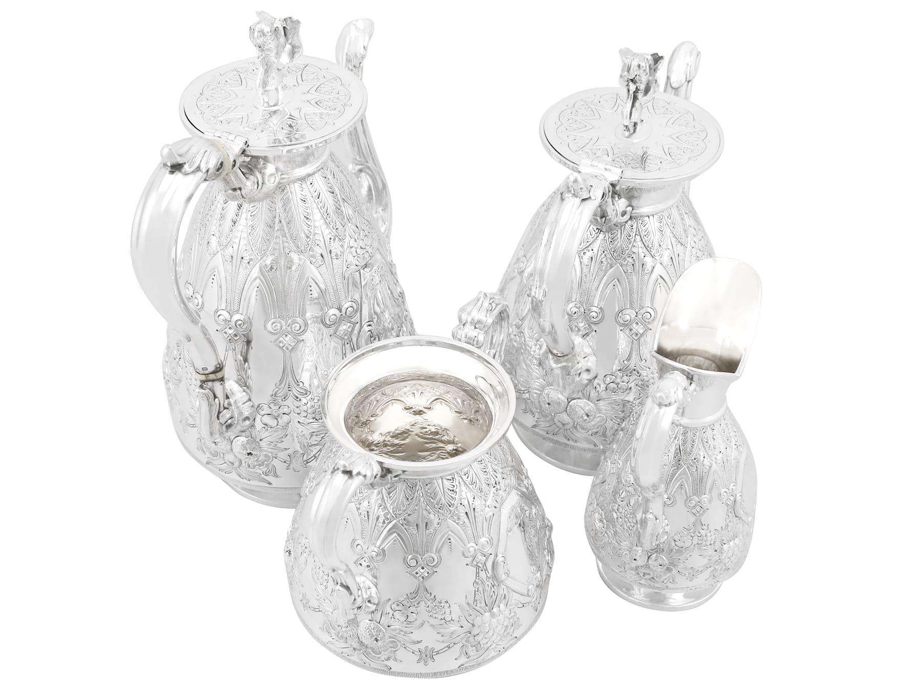 British Antique Sterling Silver Four-Piece Tea and Coffee Service For Sale