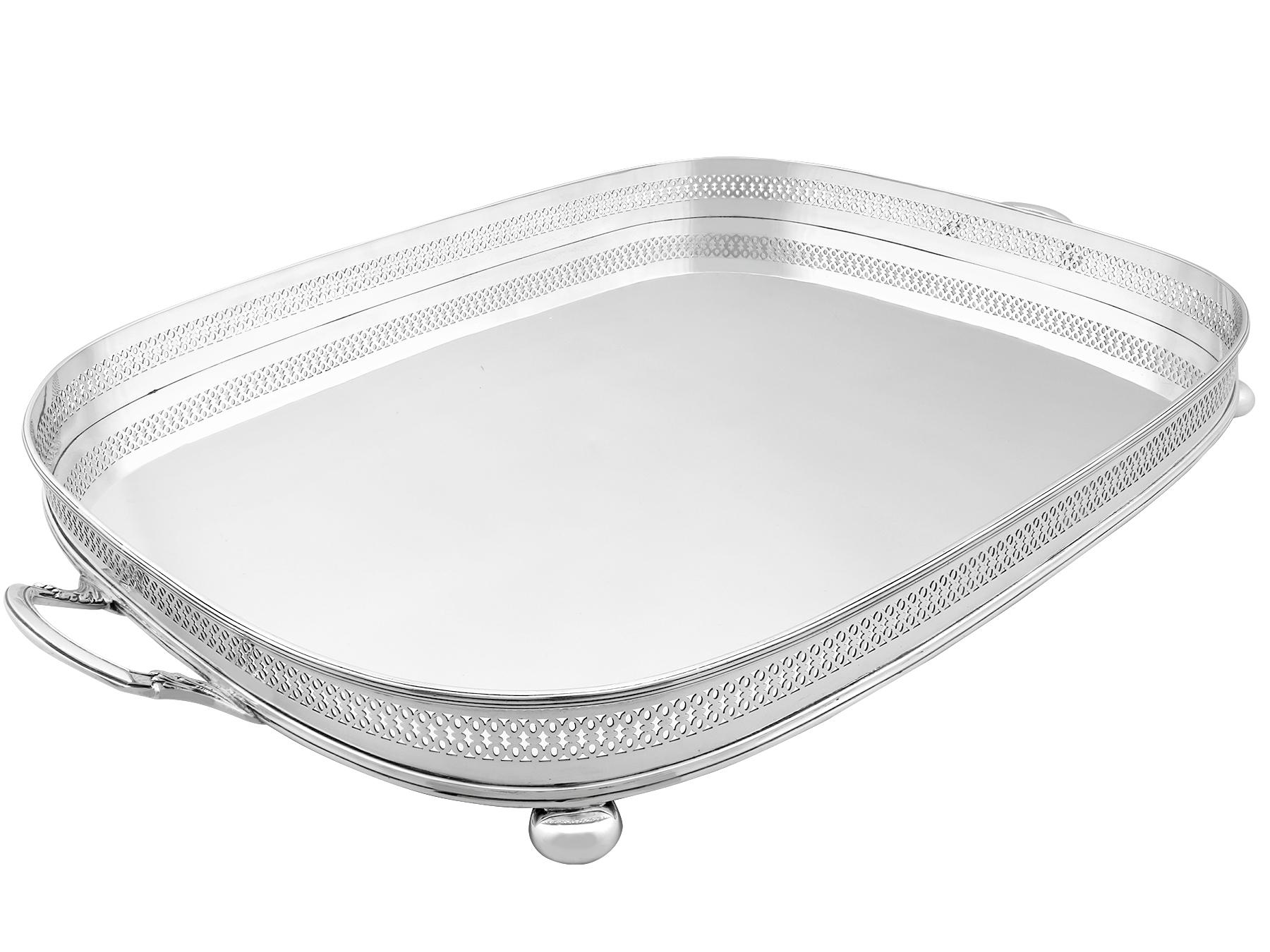British Antique Sterling Silver Gallery Tea Tray For Sale
