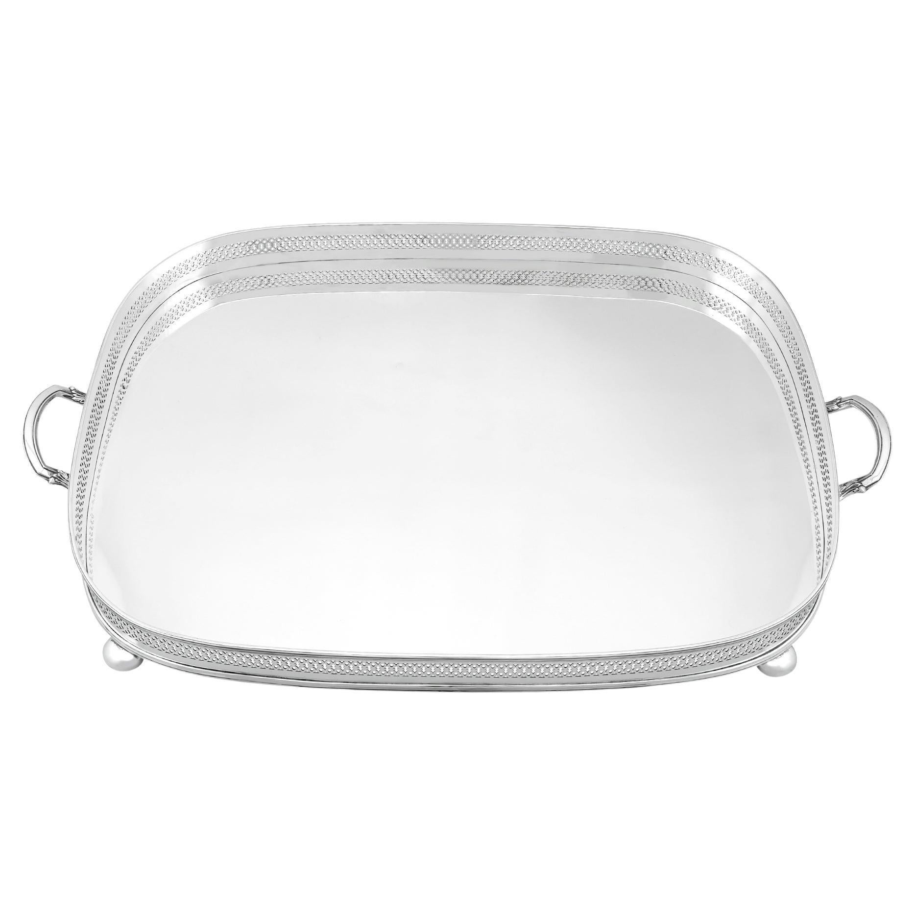 Antique Sterling Silver Gallery Tea Tray For Sale