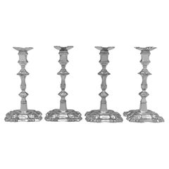 Antique Sterling Silver George II Set Of Four Four Shell Cast Candlesticks 1753