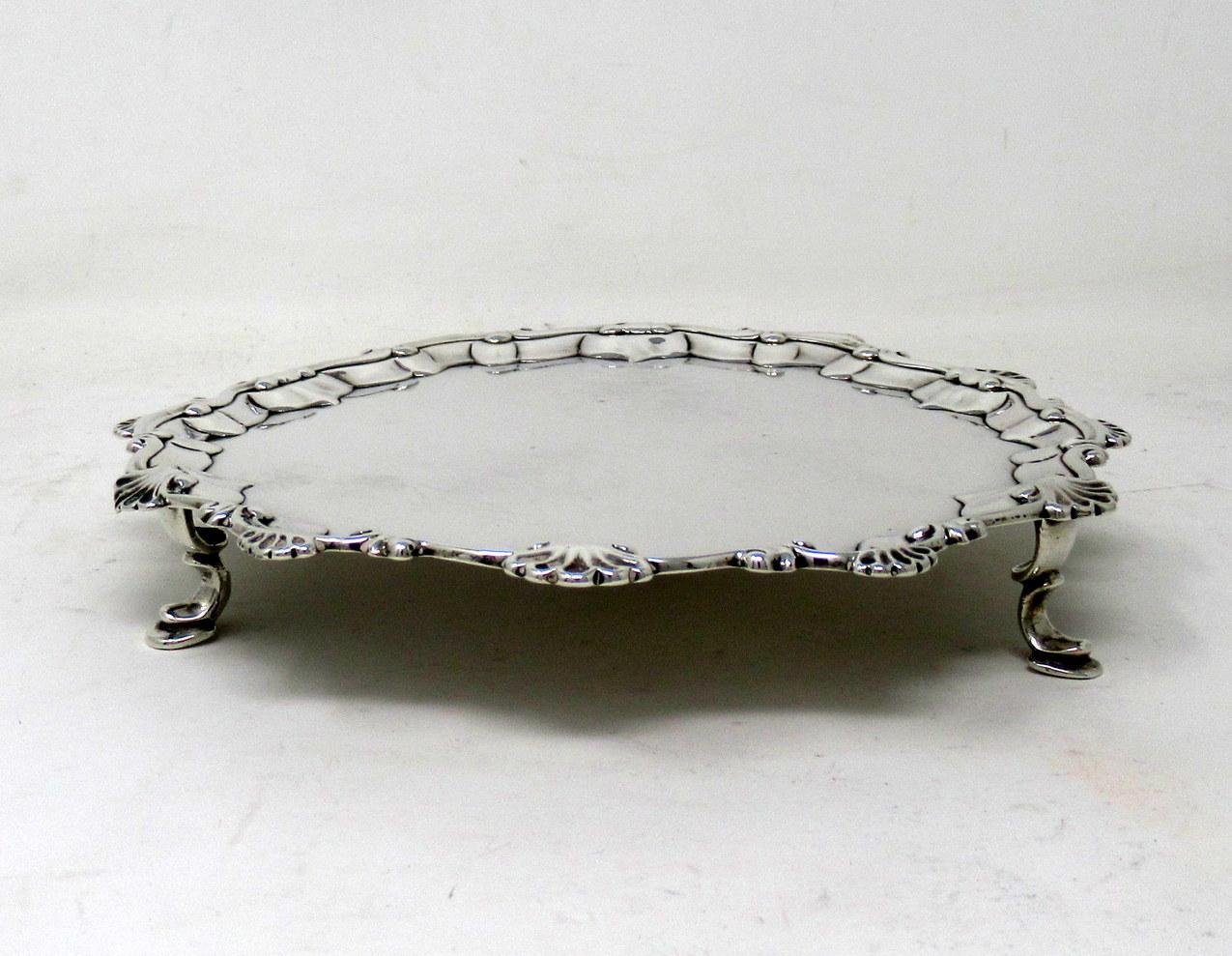 Antique Sterling Silver Georgian Serving Card Tray Eighteenth Century Hallmark For Sale 1