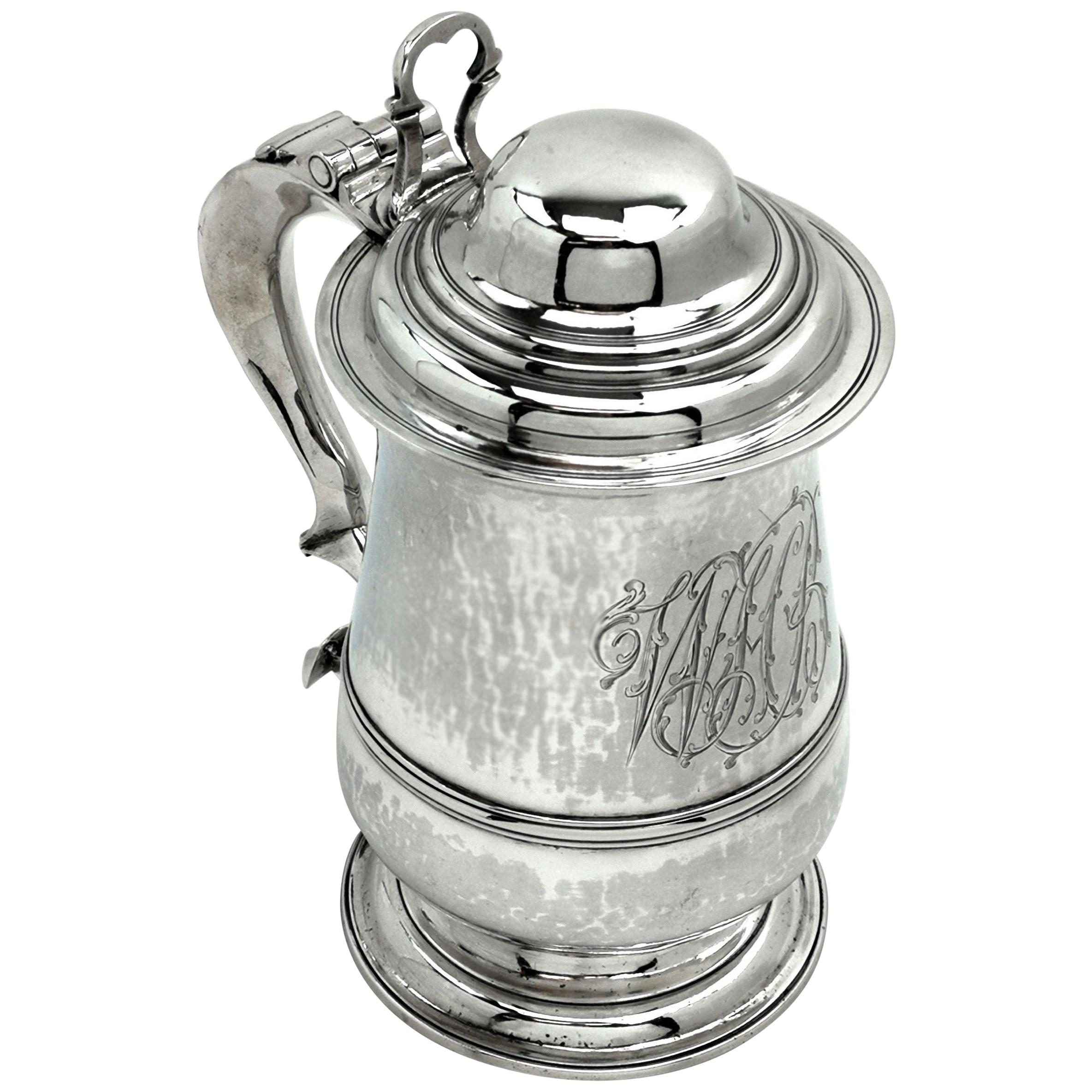 Antique Sterling Silver Georgian Silver Lidded Tankard/Beer Mug 1780 George III