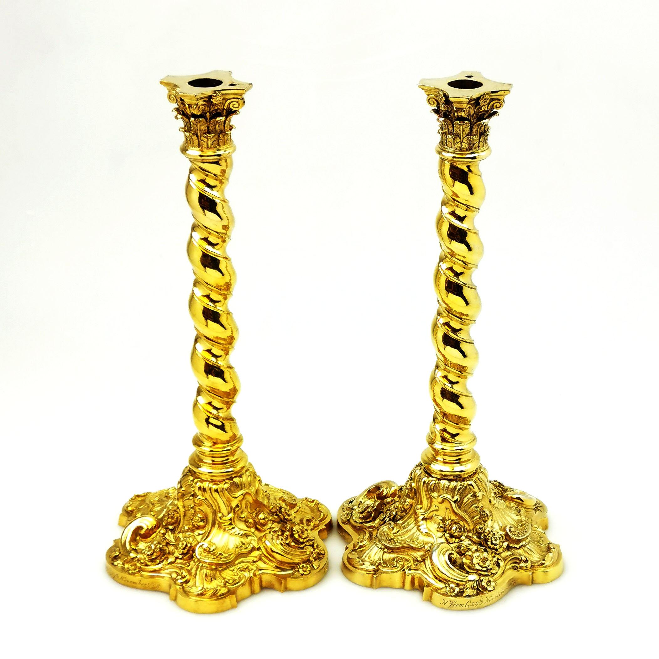 Antique Sterling Silver Gilt 4 Light Candelabra Candlesticks 1909 In Good Condition In London, GB