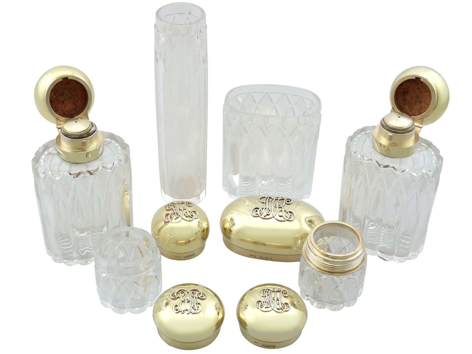Antique Sterling Silver Gilt and Celluloid Gent's Travelling Vanity Set (1899) In Excellent Condition For Sale In Jesmond, Newcastle Upon Tyne