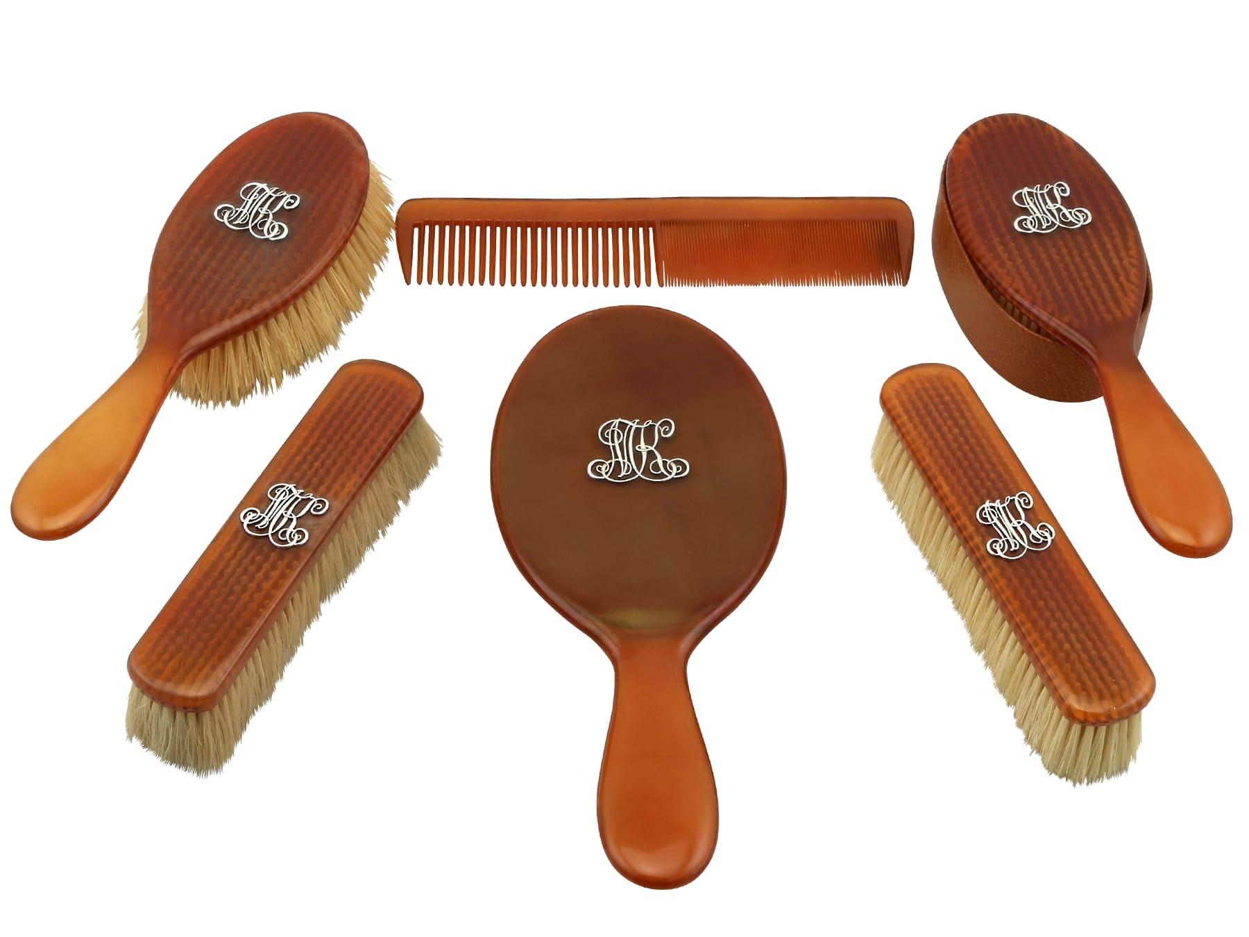 Late 19th Century Antique Sterling Silver Gilt and Celluloid Gent's Travelling Vanity Set (1899) For Sale