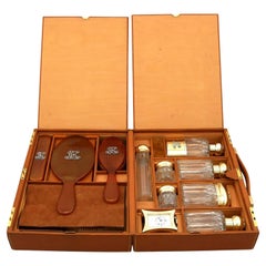 Antique Sterling Silver Gilt and Celluloid Gent's Travelling Vanity Set (1899)