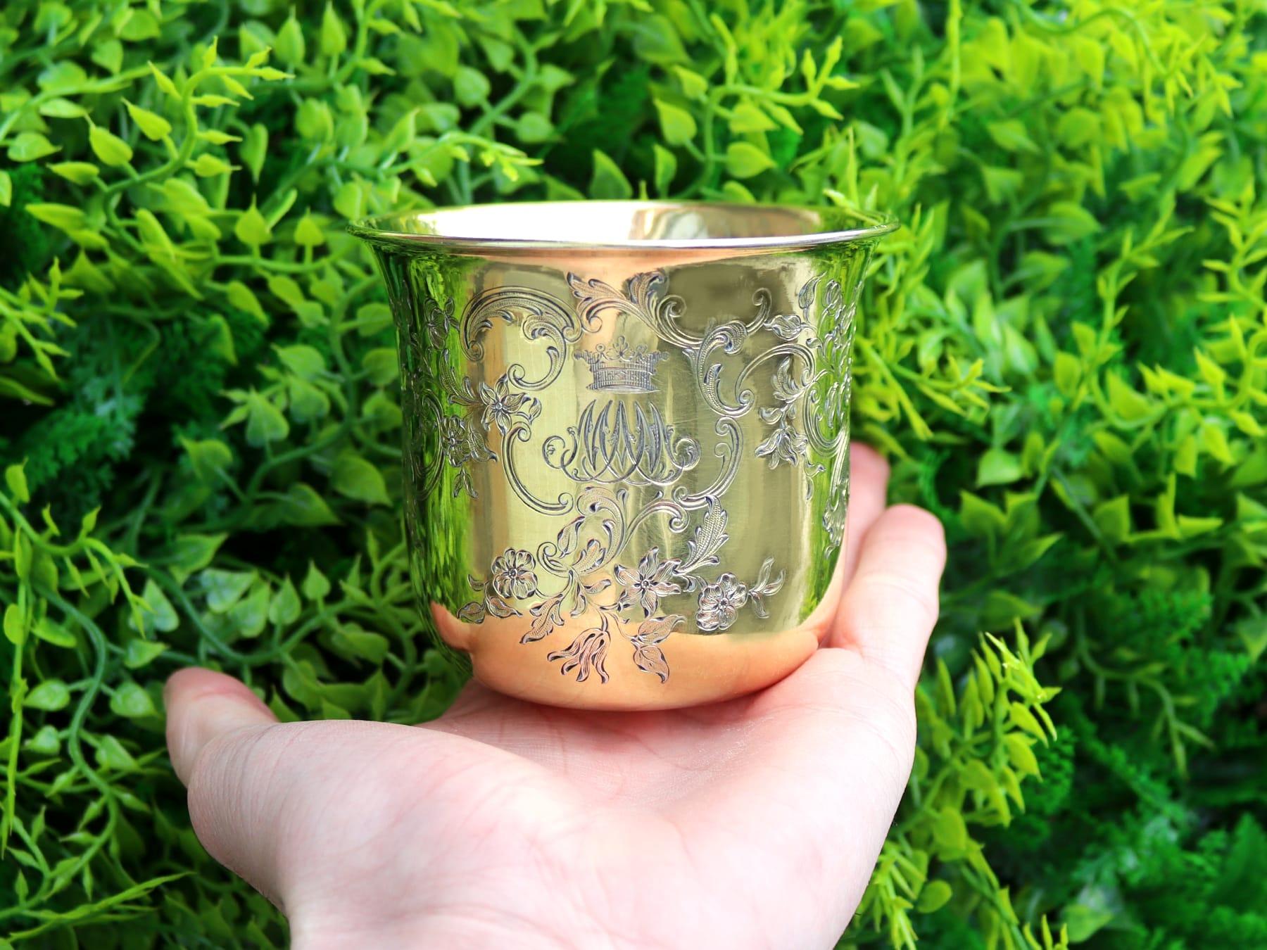 An exceptional, fine and impressive antique English sterling silver gilt beaker made by Paul Storr; an addition to our continental silverware collection.

This exceptional antique English sterling silver gilt beaker has a plain bell shaped