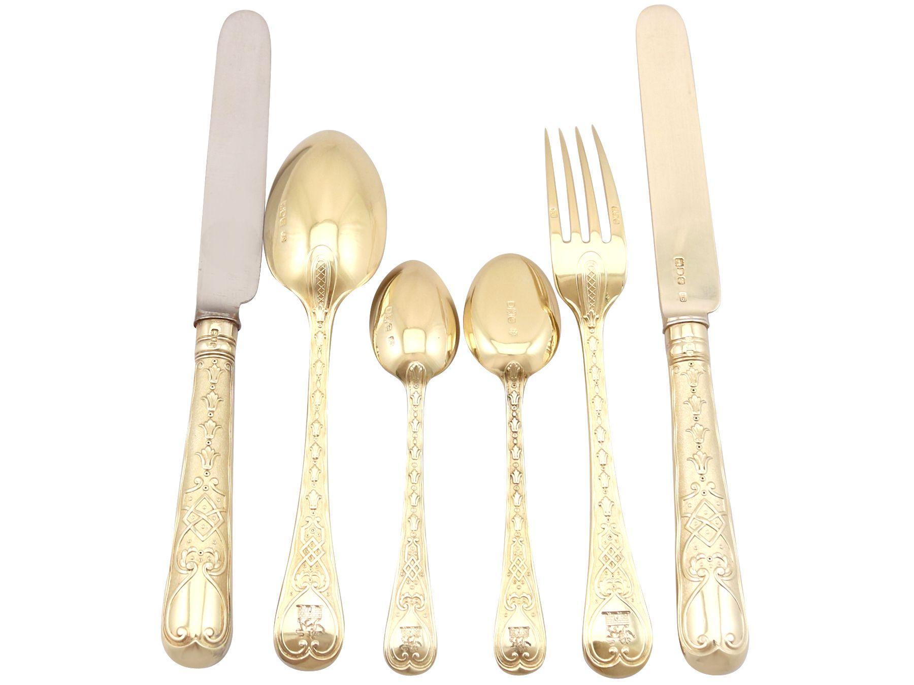 Antique Sterling Silver Gilt Canteen of Cutlery for Twelve Persons 2