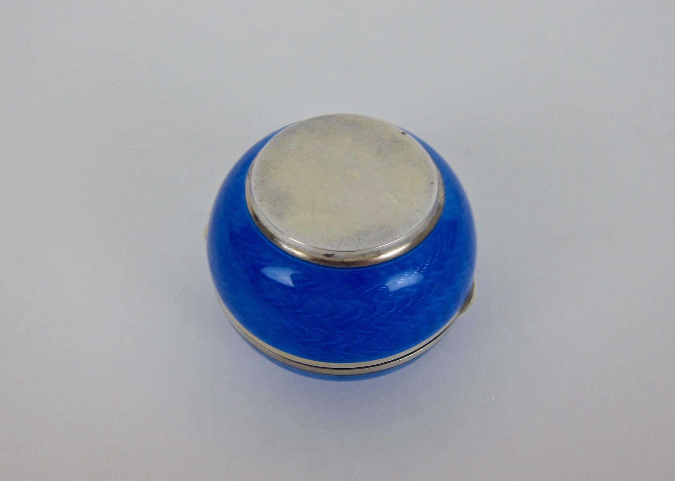 Antique Sterling Silver Gilt Domed Box with Blue Guilloche Enamel 5