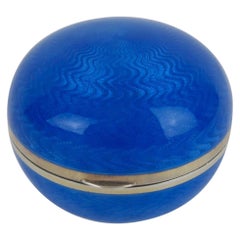 Antique Sterling Silver Gilt Domed Box with Blue Guilloche Enamel