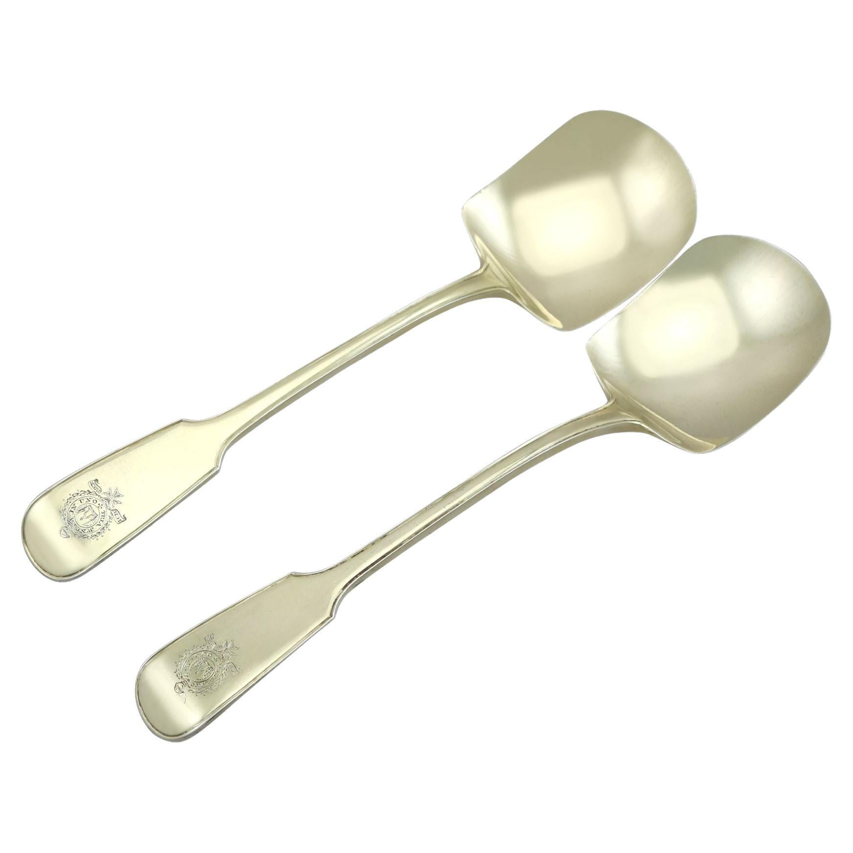 Antique Sterling Silver Gilt Fiddle Thread and Drop Ice Cream Servers For Sale