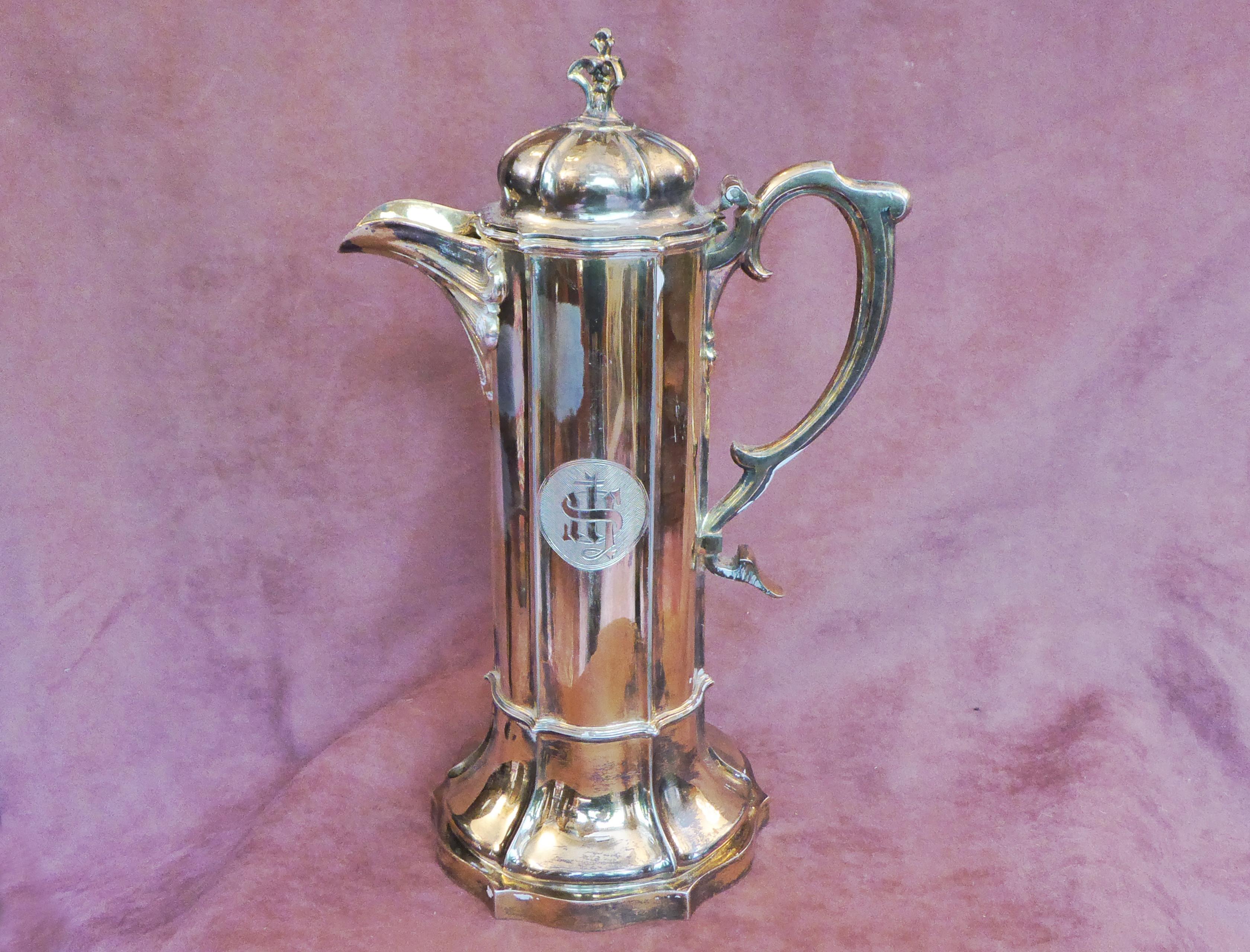 Antique Sterling Silver Gilt Wine Flagon, 1880 For Sale 3