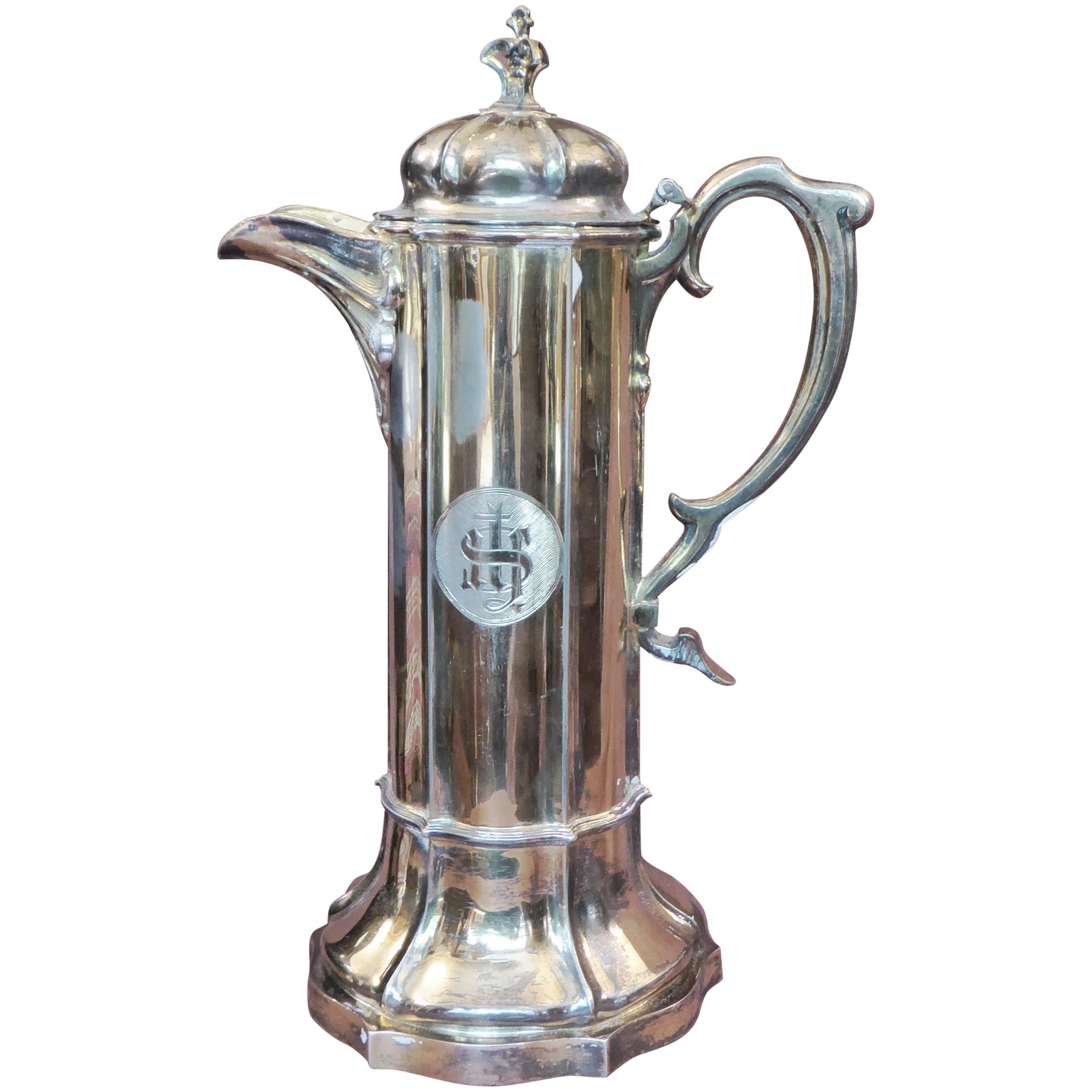 Antique Sterling Silver Gilt Wine Flagon, 1880 For Sale