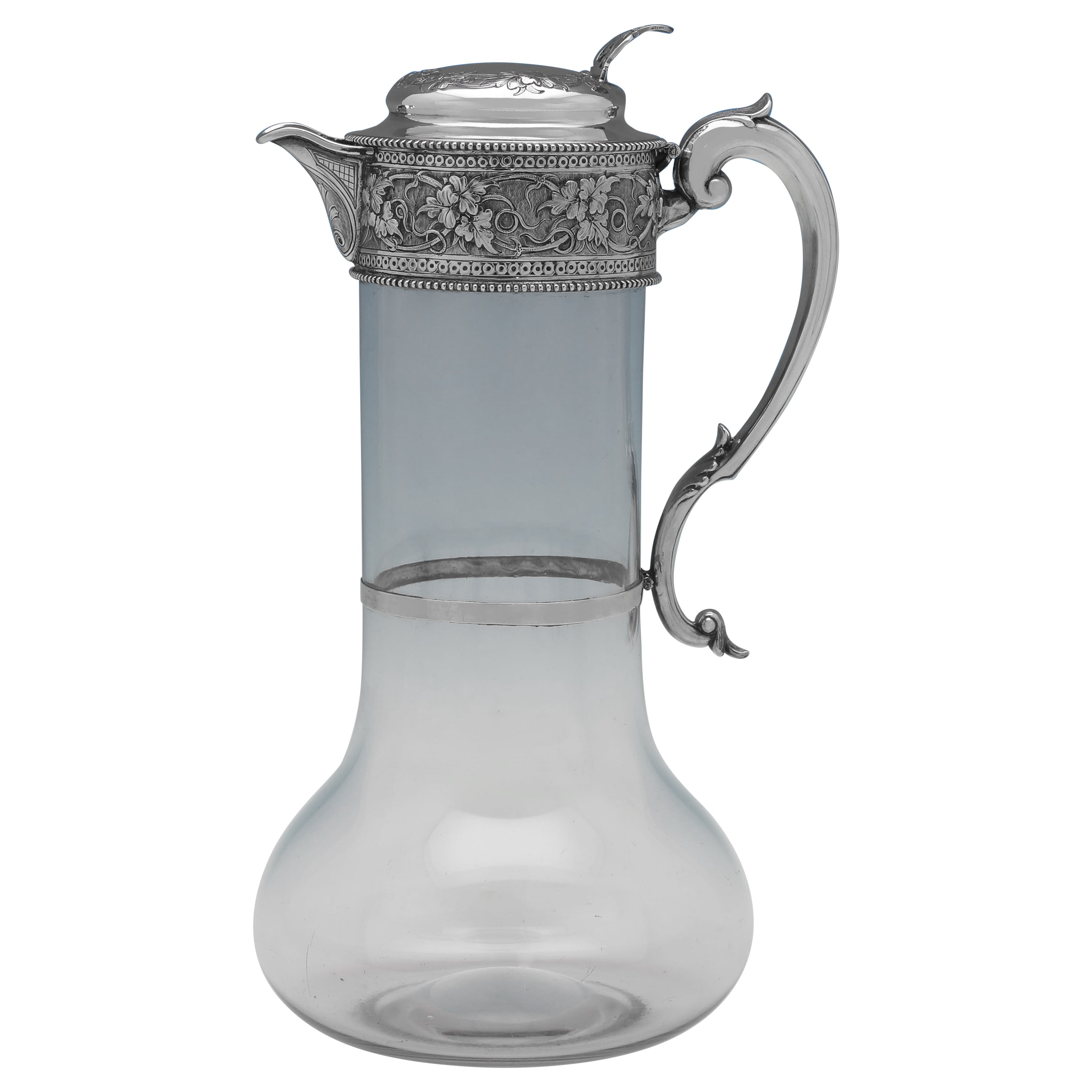 Antike Sterling Silber 
Glas Claret Krug von W 
G Sissons Sheffield 1891 im Angebot