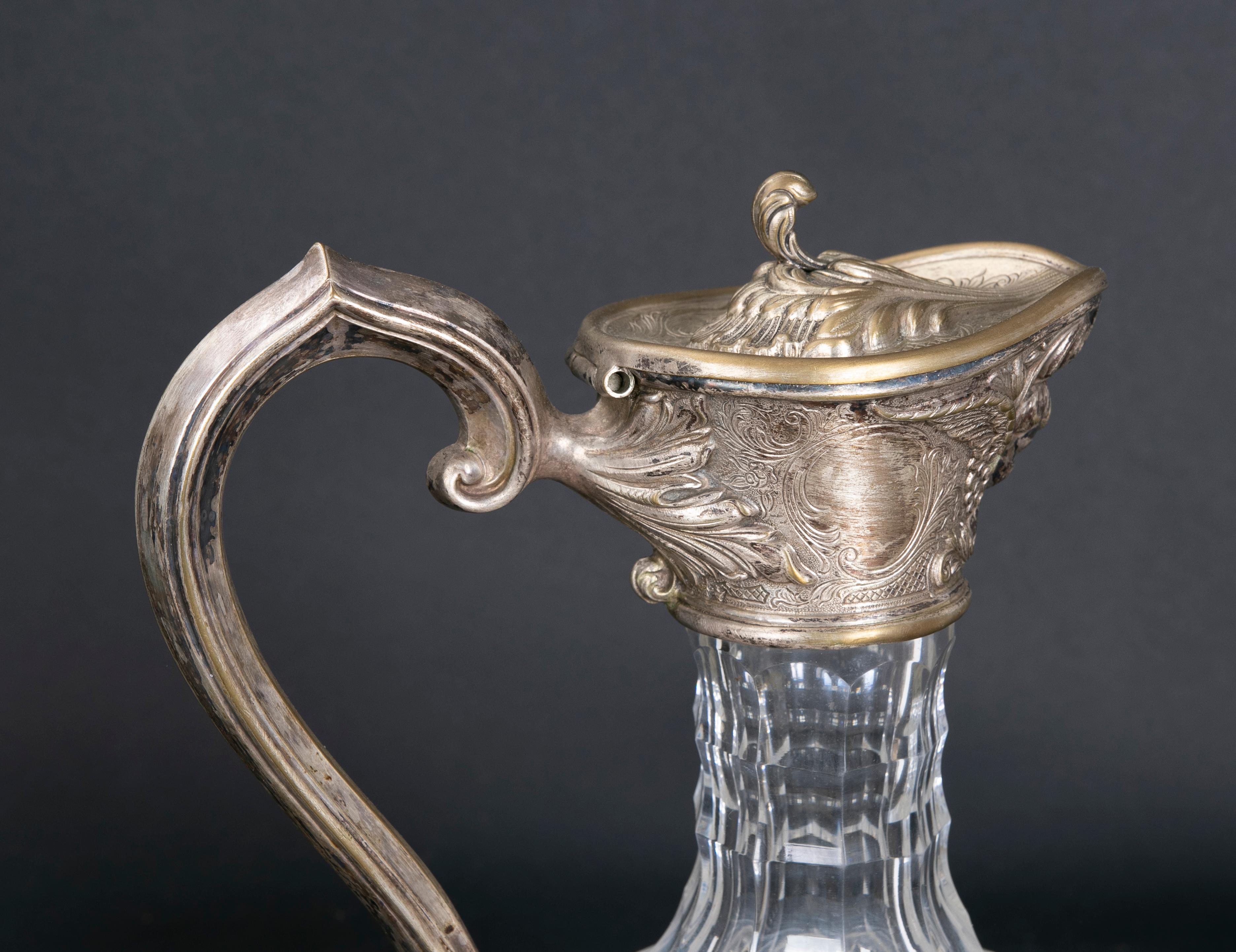 Antique Sterling Silver & Glass Claret Jug Topazio Portugal For Sale 9