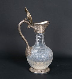 Antigua Jarra de Clarete de Plata de Ley y Vidrio Topazio Portugal