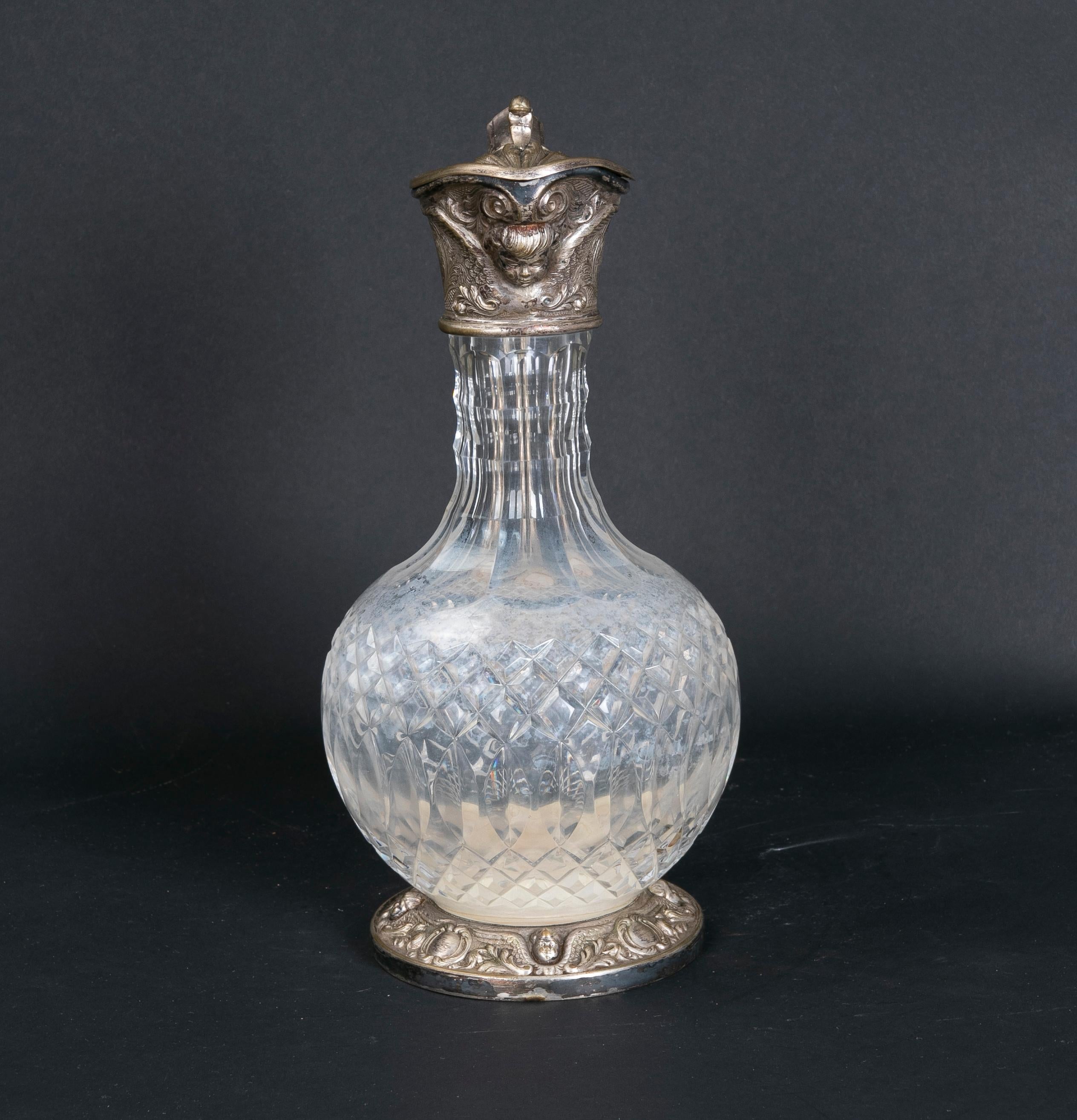 Antiker Krug aus Sterlingsilber und Glas von Topazio Portugal im Zustand „Gut“ im Angebot in Marbella, ES