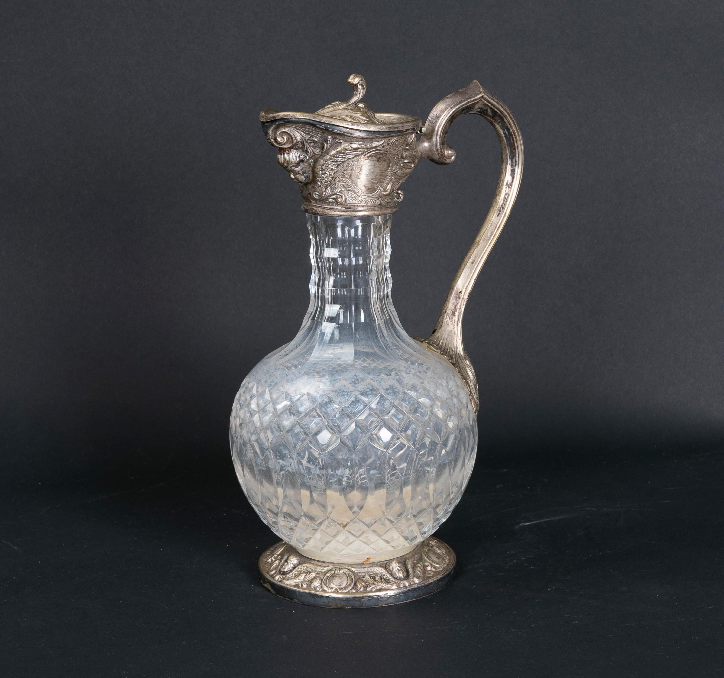 Antiker Krug aus Sterlingsilber und Glas von Topazio Portugal (20. Jahrhundert) im Angebot
