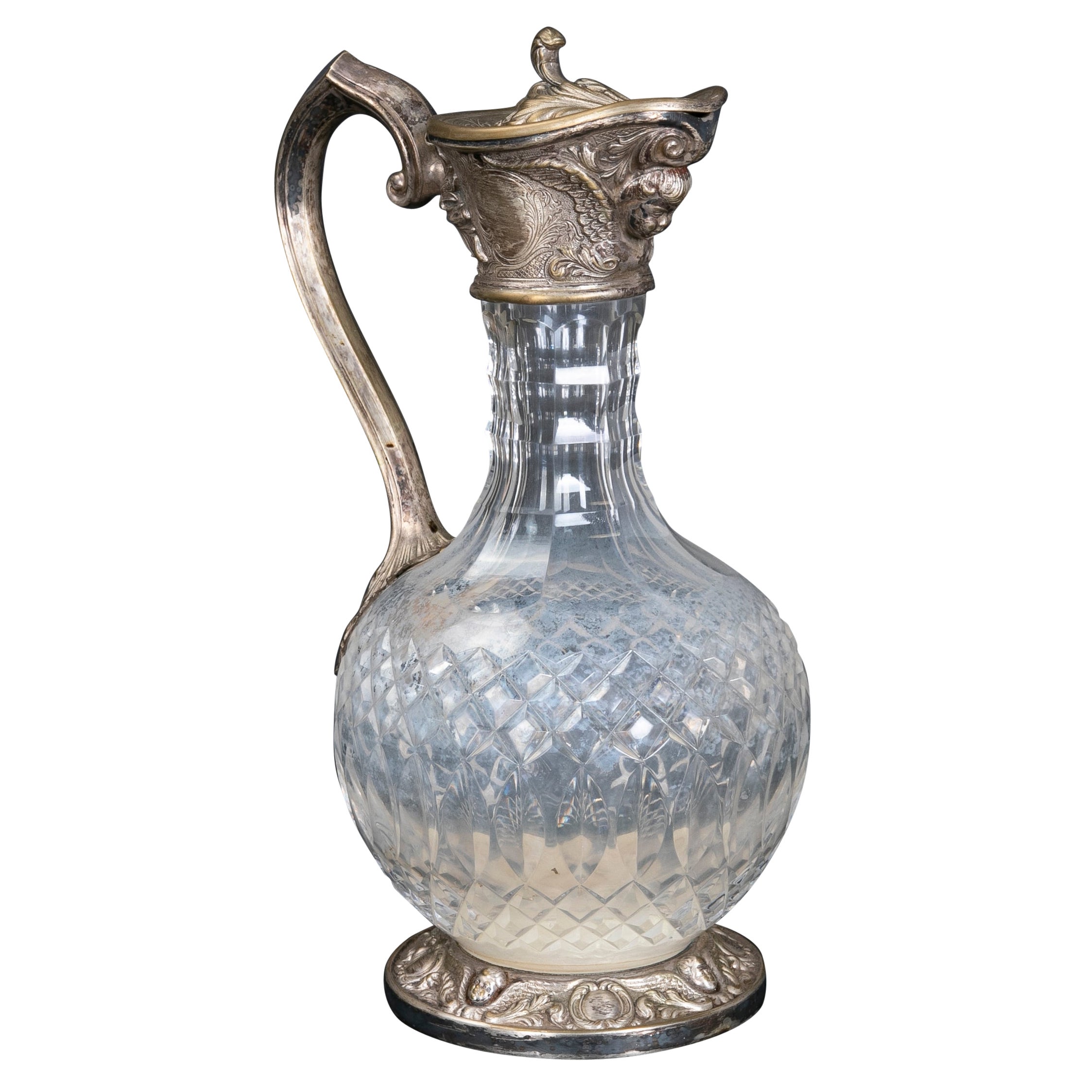 Antique Sterling Silver & Glass Claret Jug Topazio Portugal