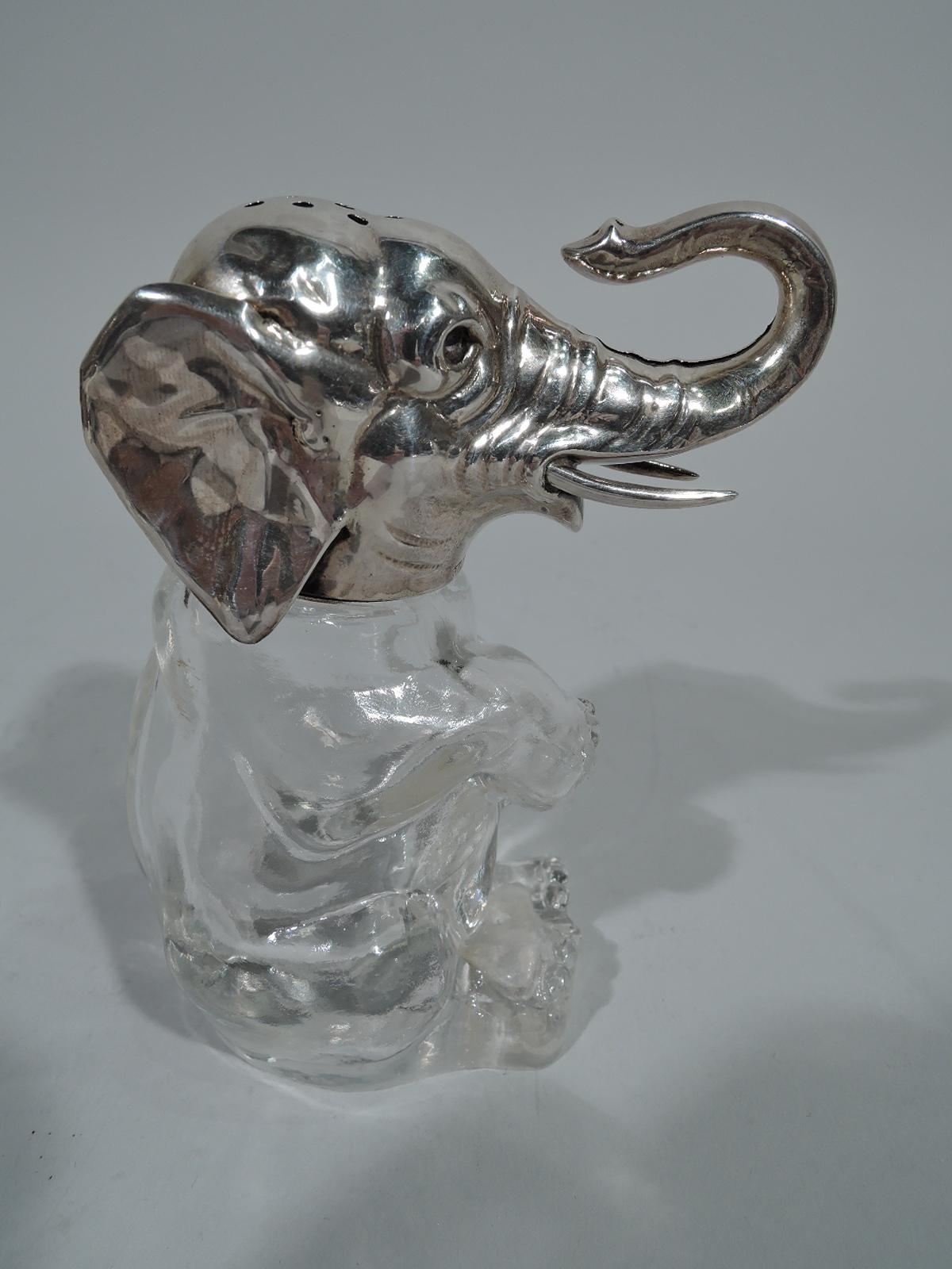 Edwardian Antique Sterling Silver and Glass Elephant Sugar Caster