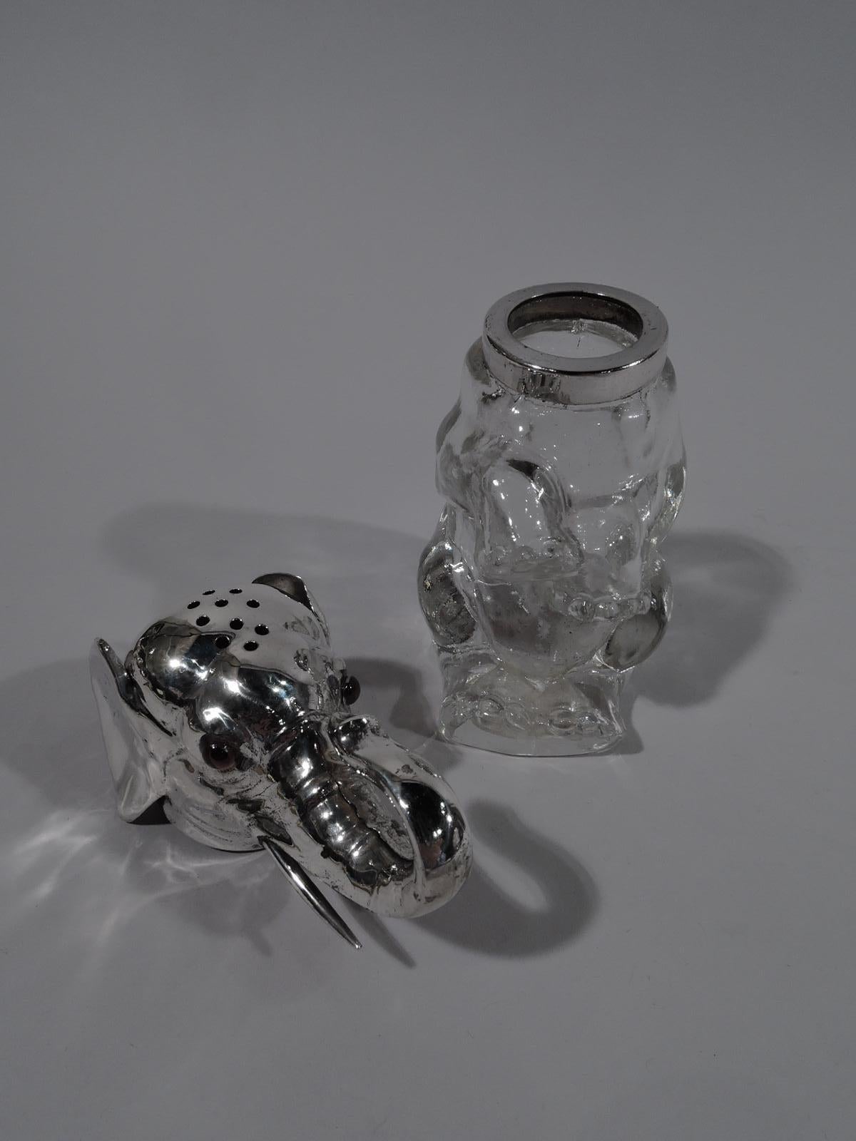 Edwardian Antique Sterling Silver and Glass Elephant Sugar Caster