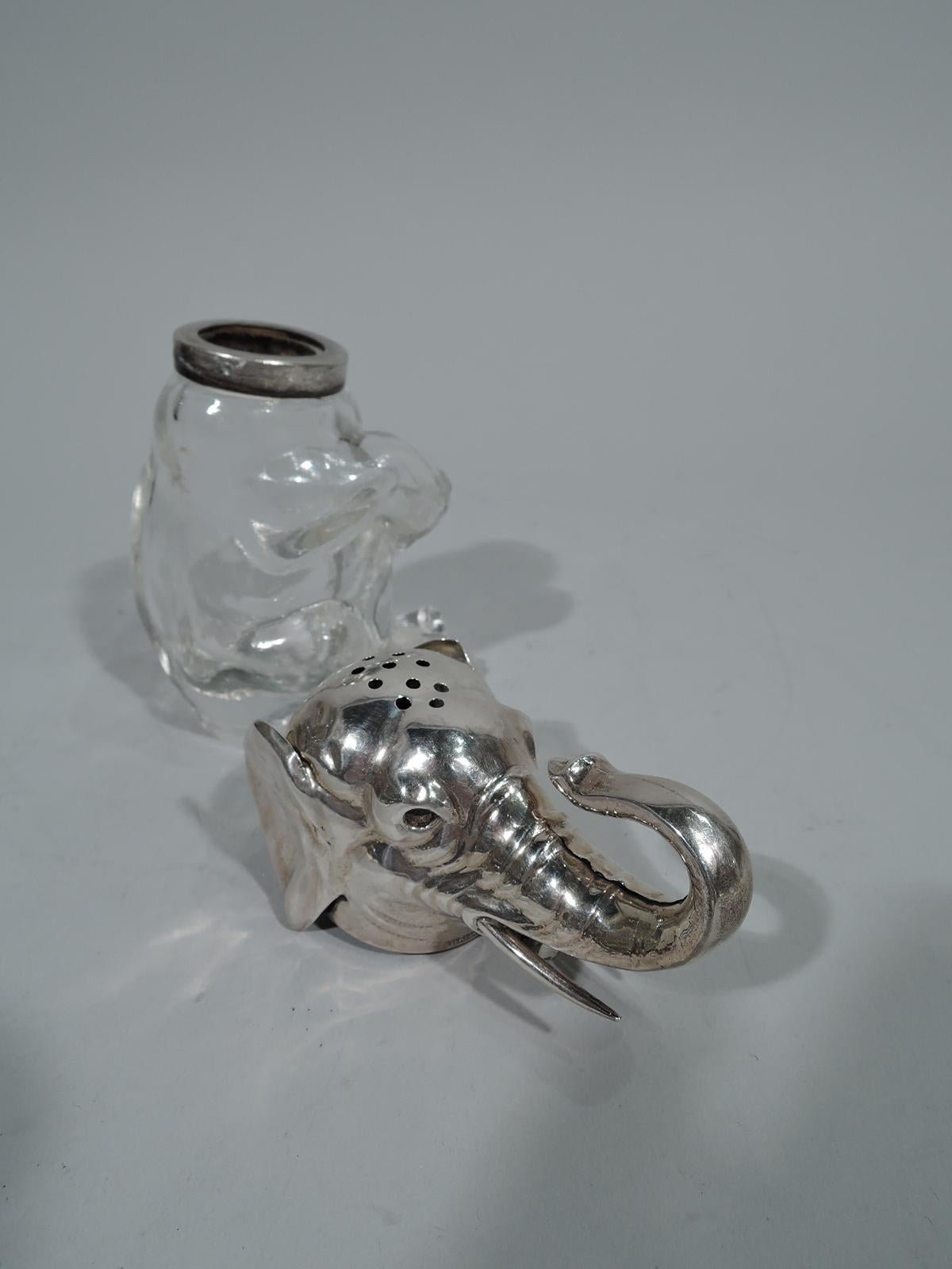 German Antique Sterling Silver and Glass Elephant Sugar Caster