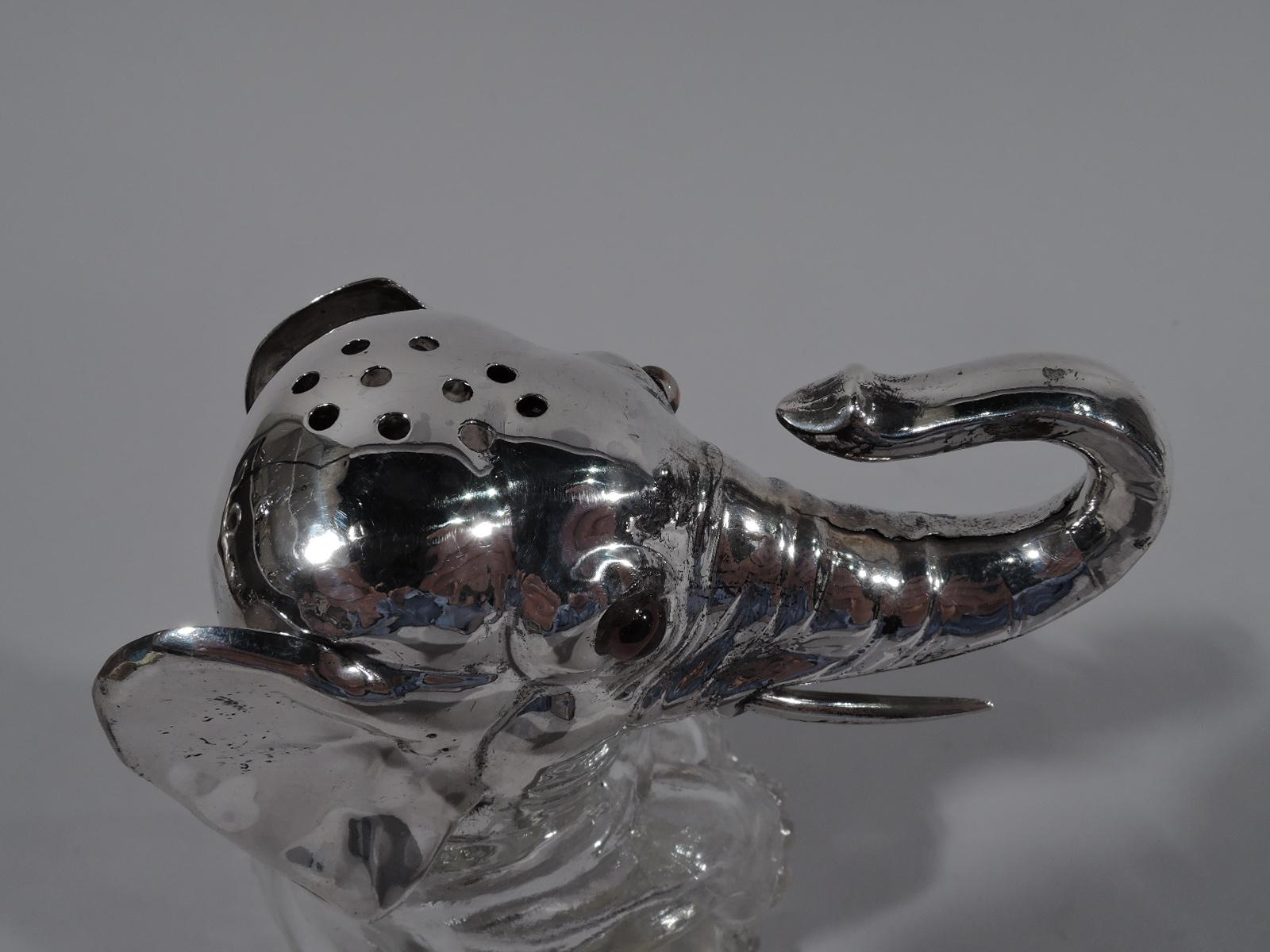Antique Sterling Silver and Glass Elephant Sugar Caster In Excellent Condition In New York, NY