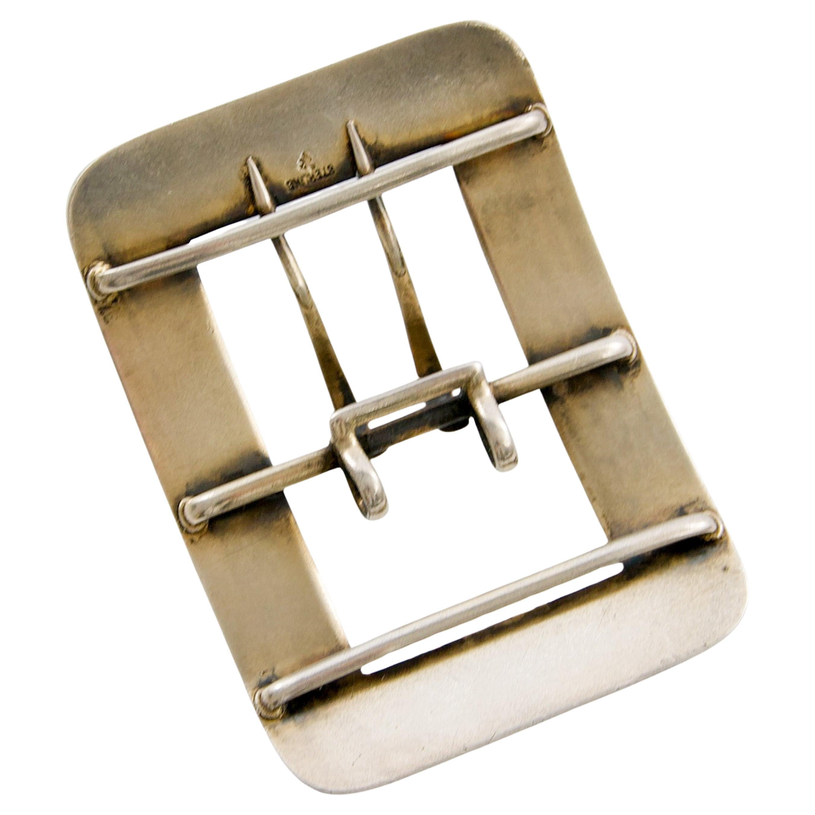 Antique Sterling Silver Gold Detailing White Guilloché Enamel Buckle For Sale 2