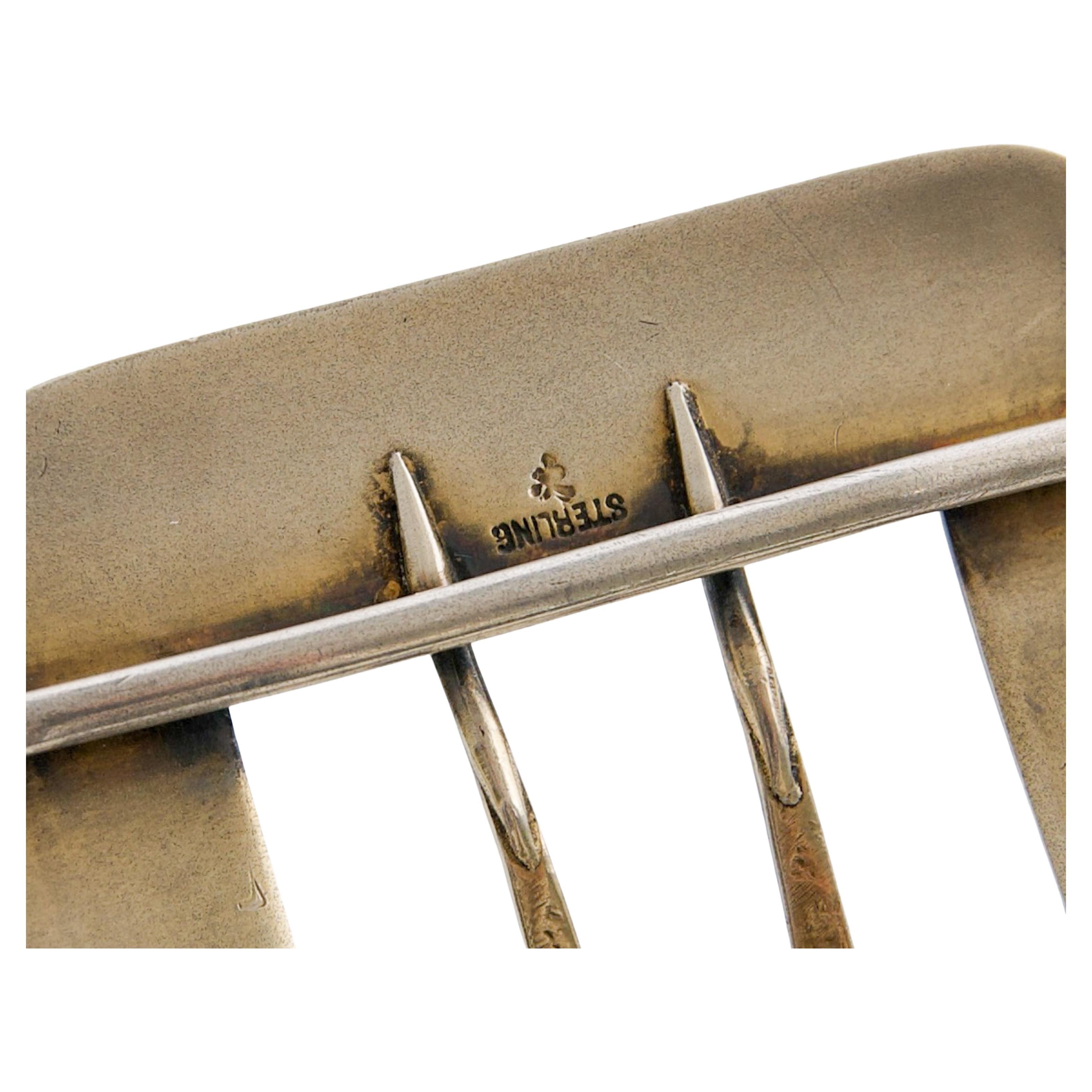 Antique Sterling Silver Gold Detailing White Guilloché Enamel Buckle For Sale 3