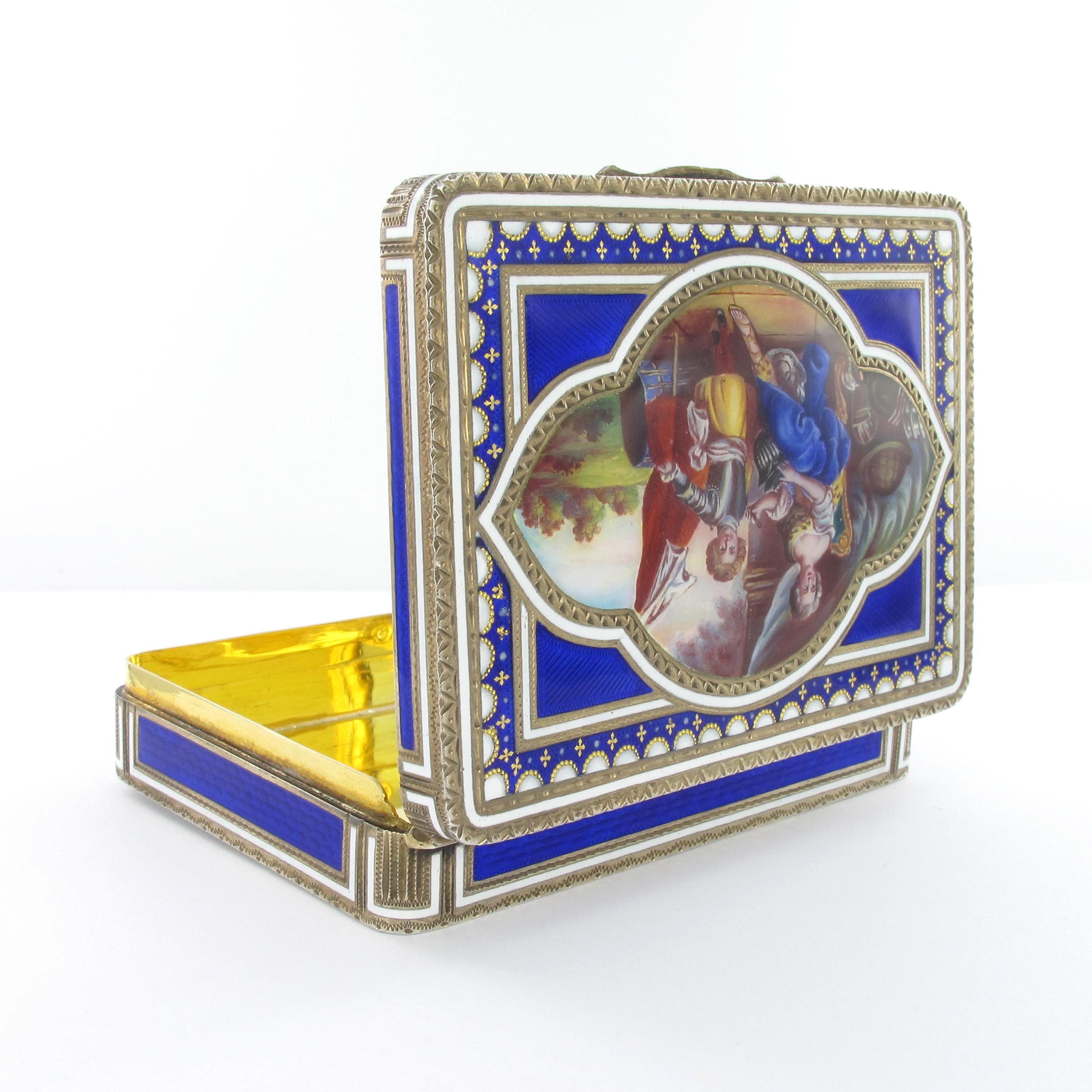 Antique Sterling Silver, Gold-Plated Box with Enamel Painting In Good Condition In Lucerne, CH