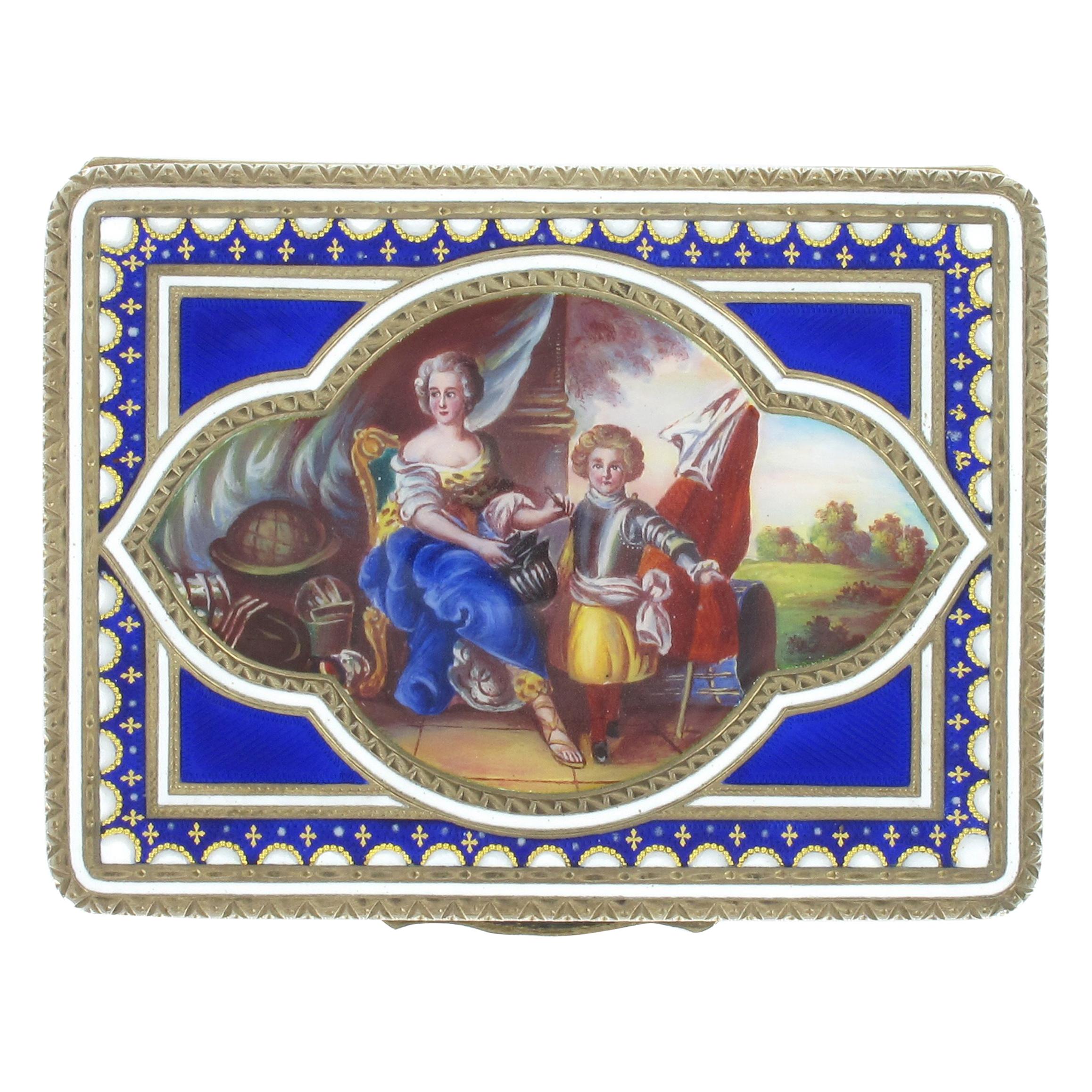Antique Sterling Silver, Gold-Plated Box with Enamel Painting