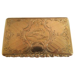 Antique Sterling Silver Gold Plated Snuff Box with Architectural Motif