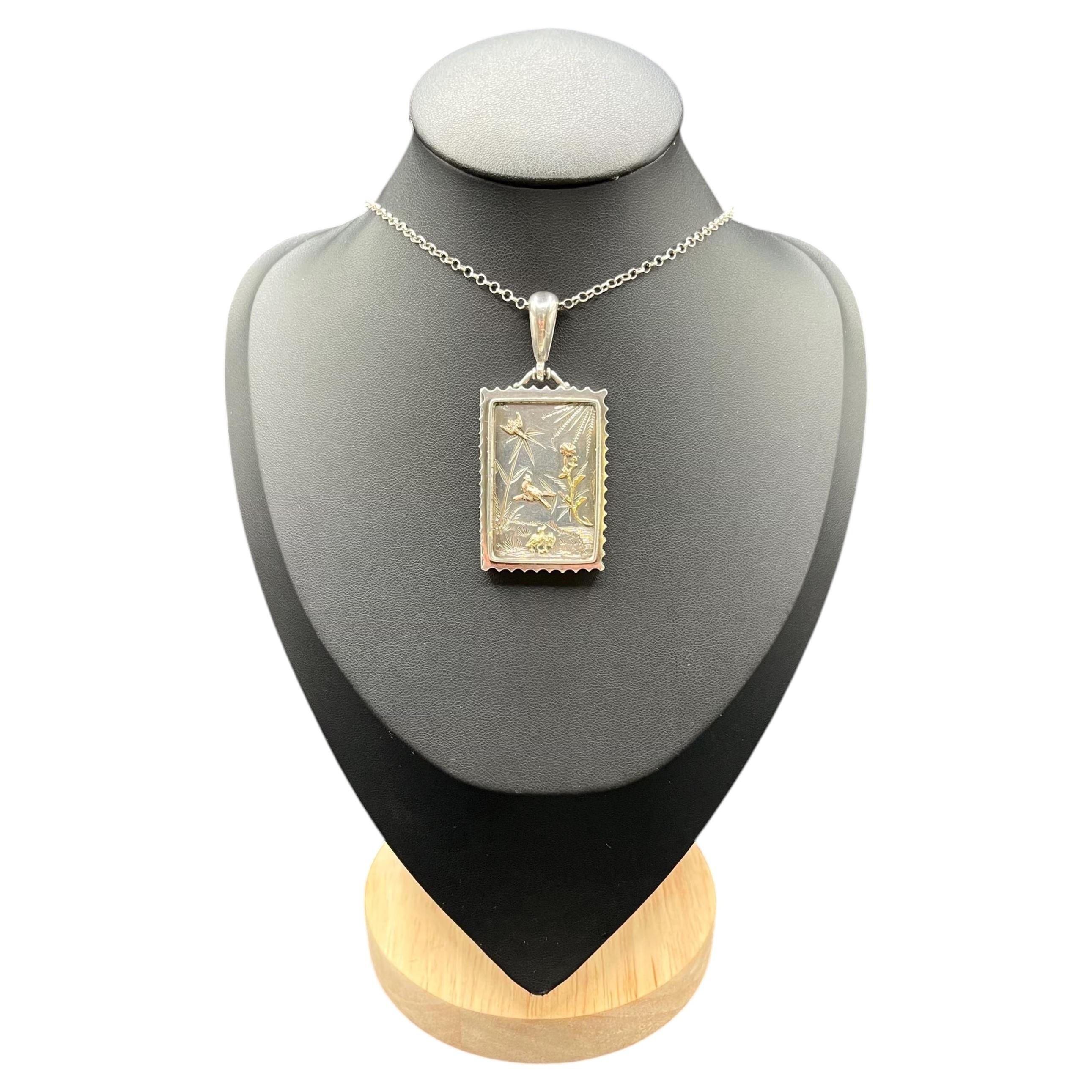 Antico medaglione rettangolare vittoriano in argento e oro, CIRCA 1900