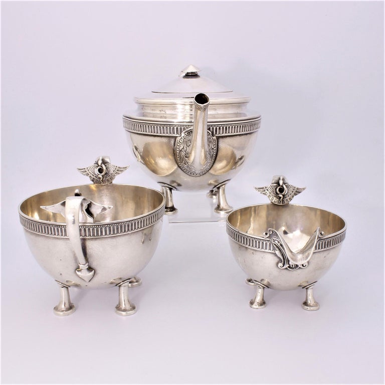 Antique Sterling Silver Gorham Isis Egyptian Revival 3PC Bachelor Tea