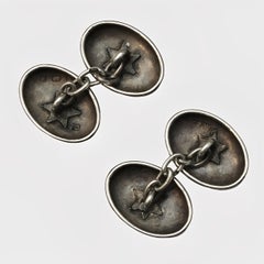 Antique Sterling Silver Hand Engraved Flower Cufflinks