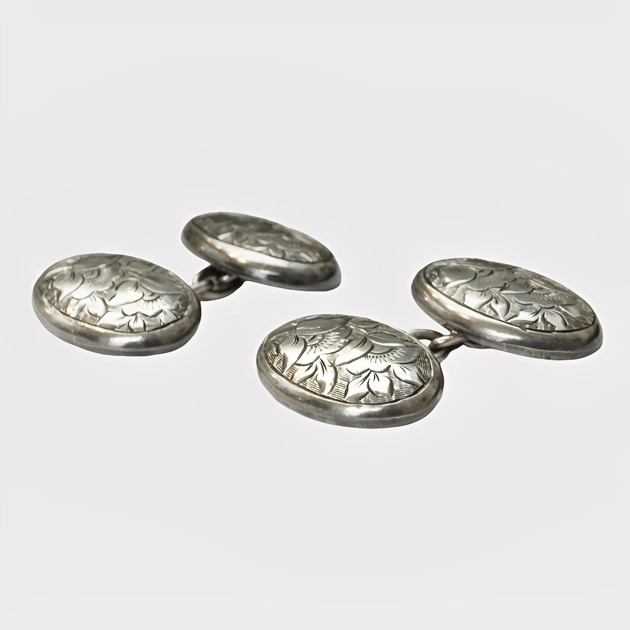 da uomo o donna Gemelli antichi in argento Sterling incisi a mano a forma di fiore in vendita