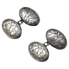 Antique Sterling Silver Hand Engraved Flower Cufflinks Antique Sterling Silver Hand Engraved Flower Cufflinks