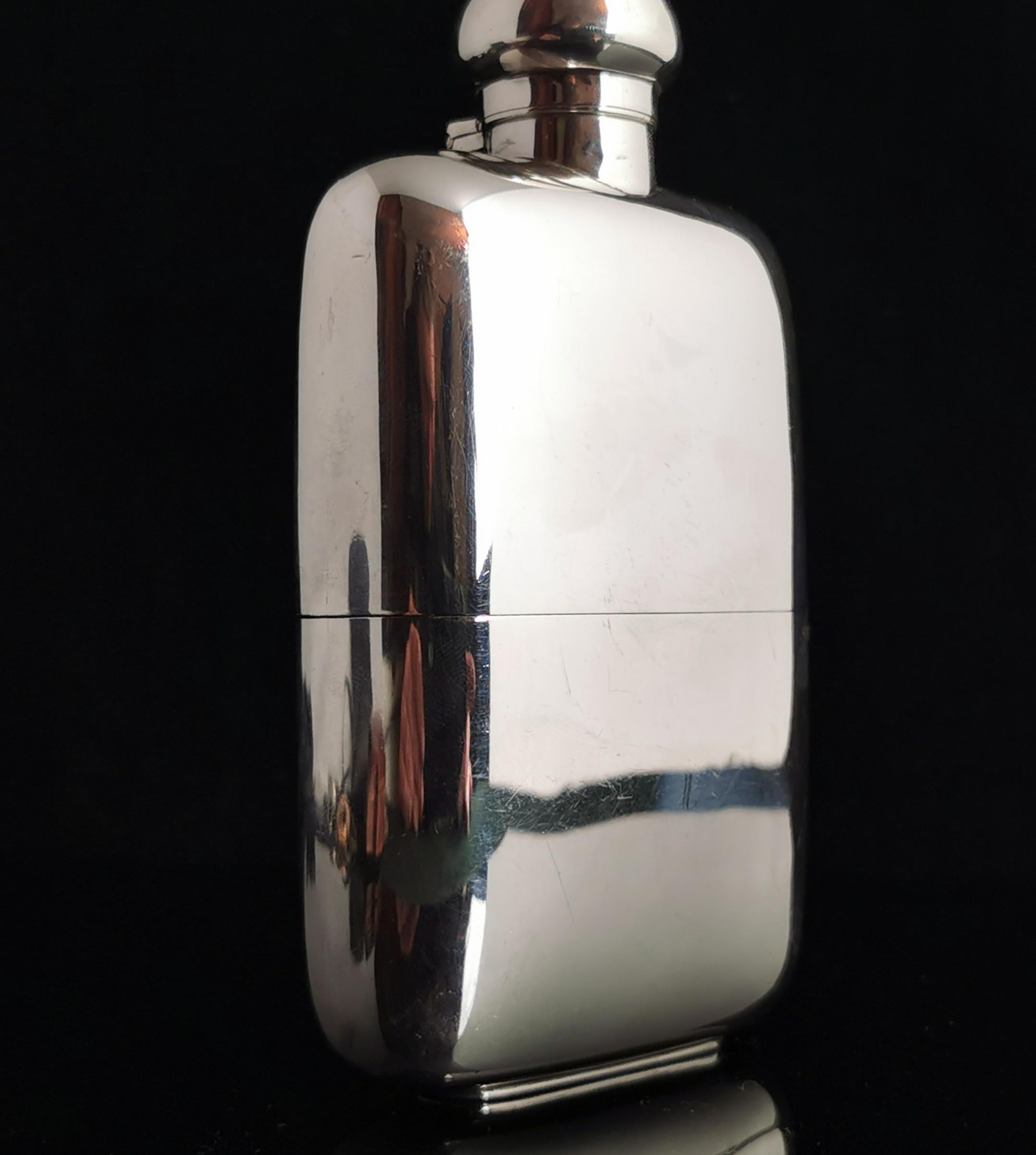 Antique Sterling Silver Hip Flask, Art Deco 9